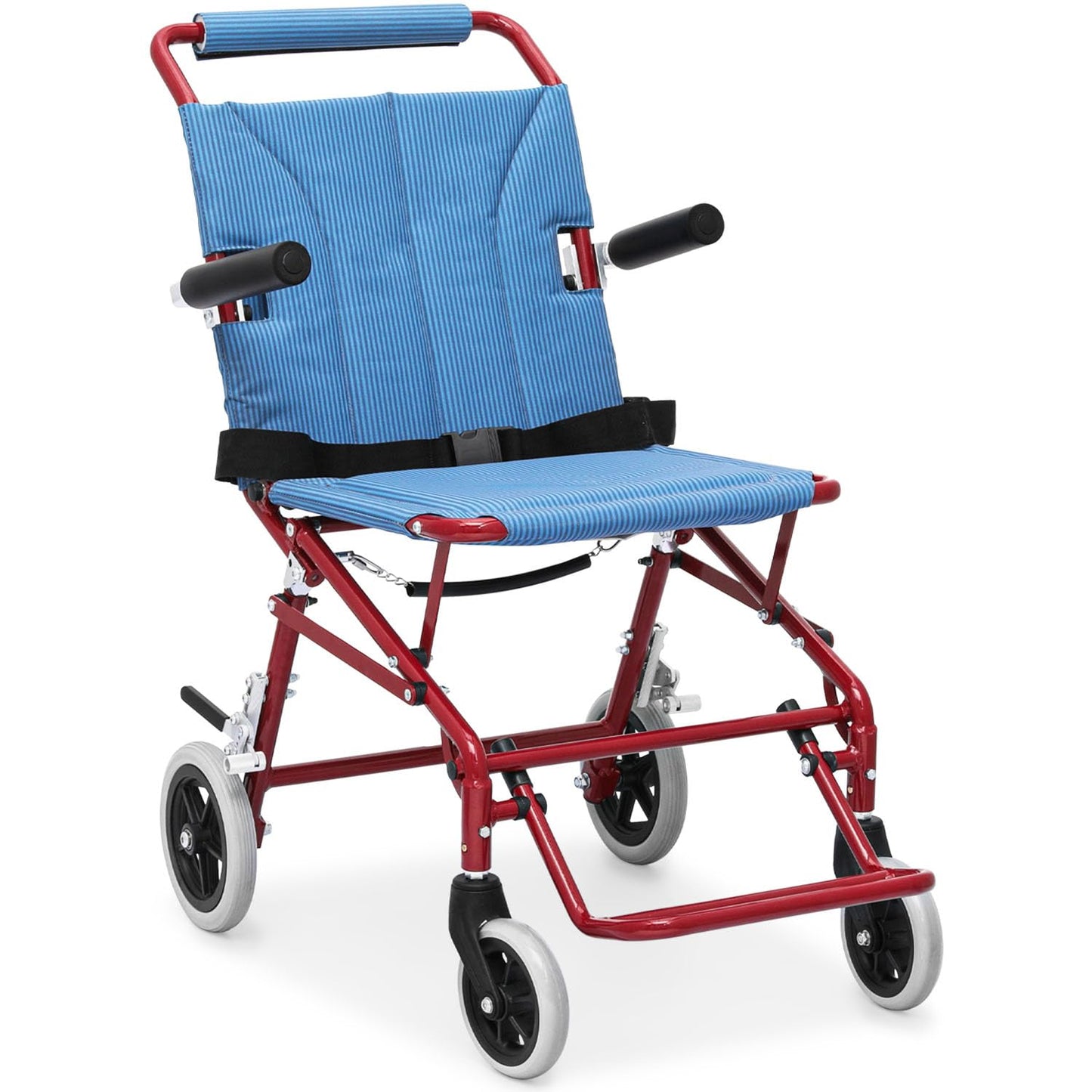 Lightweight Foldable Transport Wheelchair with Flip Back Armrest and Foldable Pedal, 18" Wide Seat for Adults Seniors Easy Transfers, 250lbs, Blue