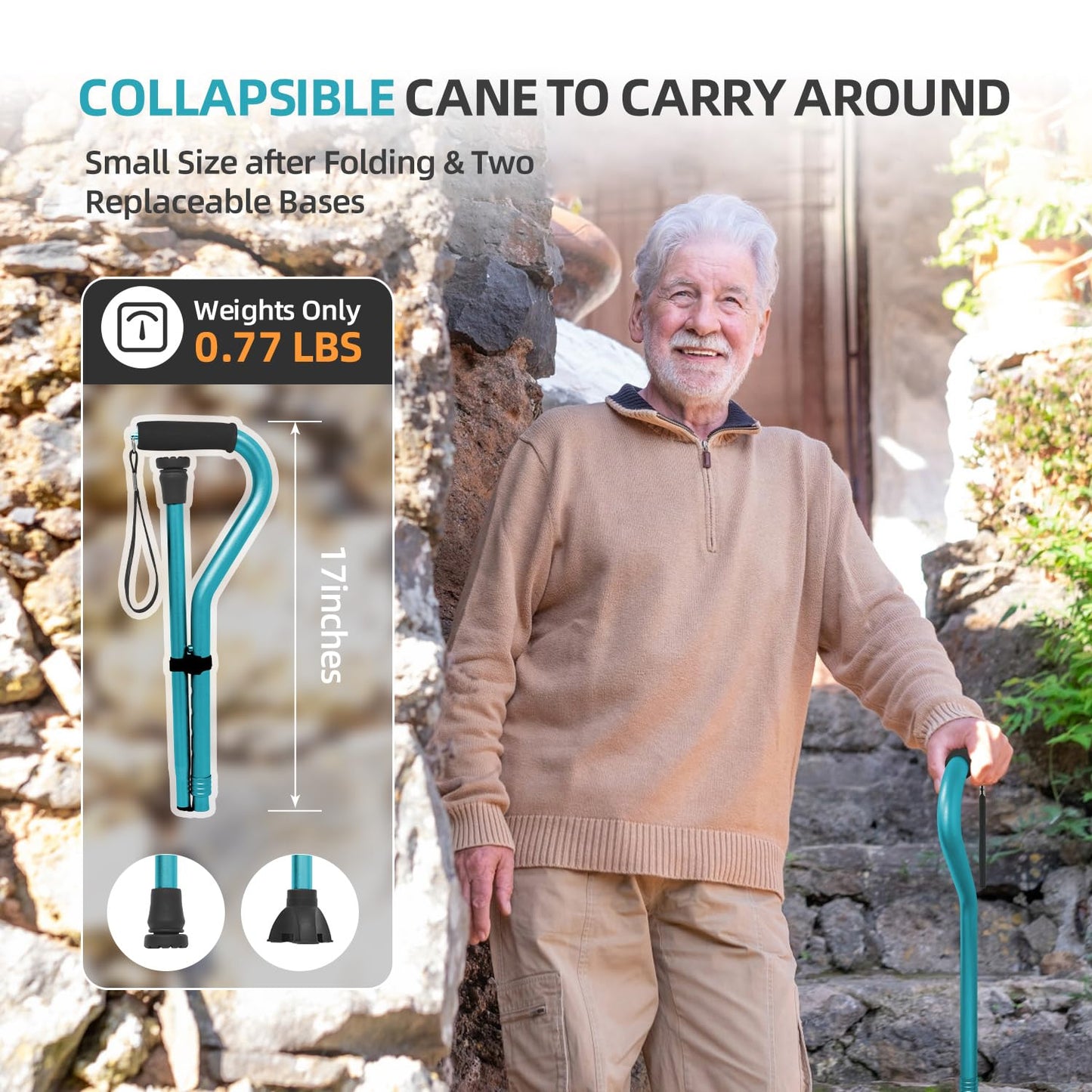 BeneCane Walking Cane for Men & Women Adjustable Cane with Offset Soft Cushioned Handle -Portable Lightweight Sturdy Mobility Walker Aid for Elderly, Seniors Collapsible Cane