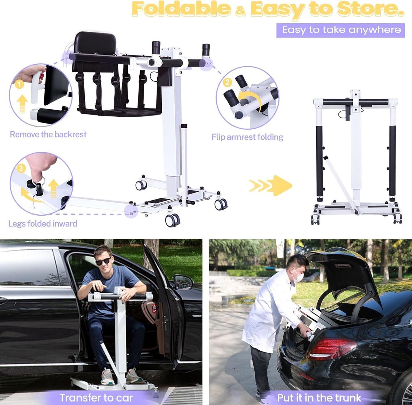 Electric Patient Lift Transfer Chair,Upgrade Transfer Lift for Home Use,Car Transfer Lift for Disabled,Folding Patient Lift,Portable Bed to Toilet Transfer Wheelchair for Seniors