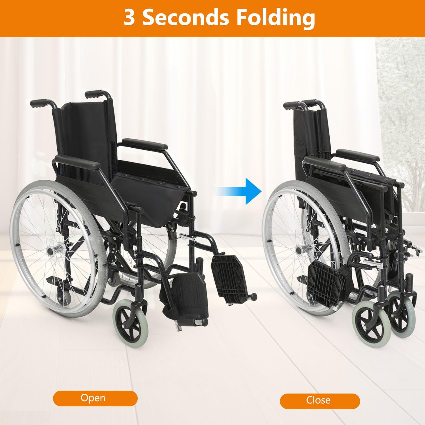 Wheelchair, Heavy Duty Folding Transport Wheelchair with Swing-Away Foot Rest and Removable Flip Back Armrests, 17" Wide Seat for Adults Seniors Easy Transfers, 300lbs, Red