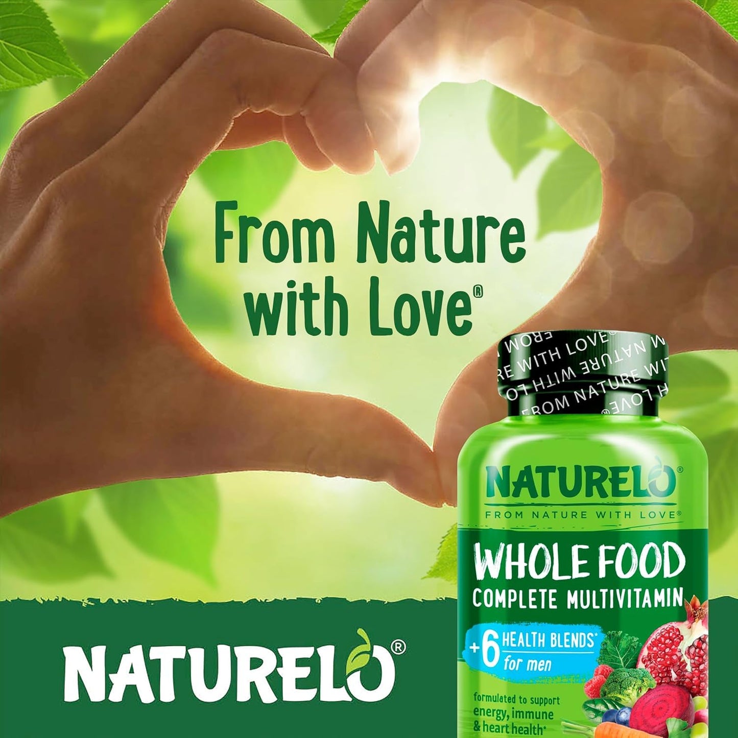 NATURELO Mens Multivitamins - Whole Food Multivitamin for Men with Vitamins, Minerals - 120 Vegetarian Capsules for Energy, Brain, Heart, Eye Health*