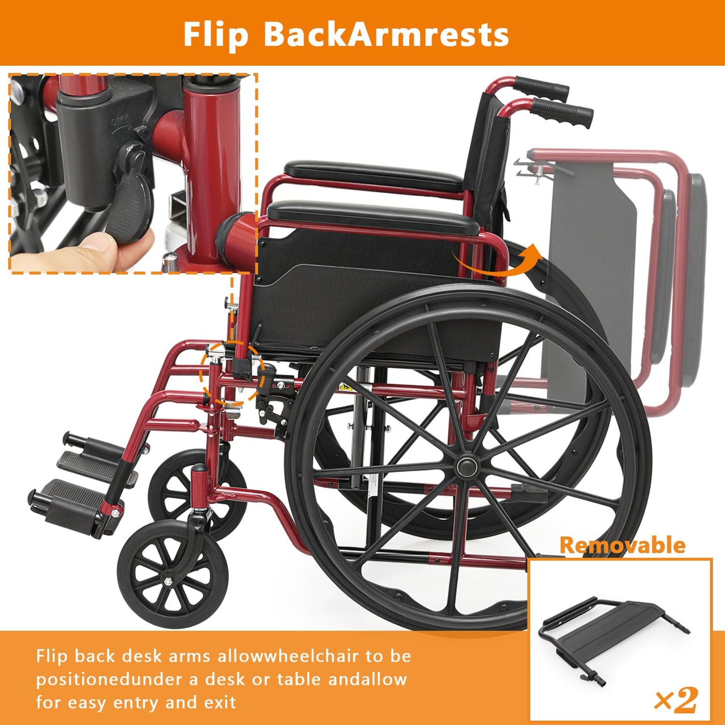 Wheelchair, Folding Transport Wheelchair with Swing-Away Foot Rest and Removable Flip Back Armrests, 18" Wide Seat for Adults Seniors Transfers, 300lbs, Black