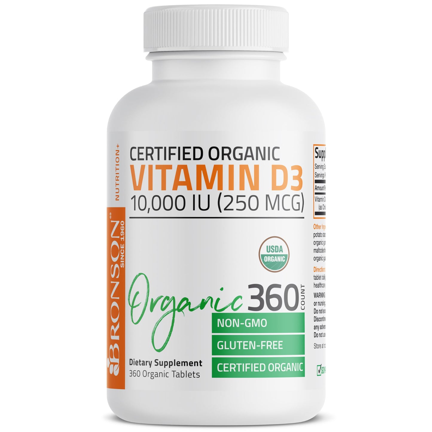 Bronson Vitamin D3 10,000 IU (250 mcg) Immune Support, Healthy Muscle Function & Bone Health, High Potency Organic Non-GMO Vitamin D Supplement, 360 Tablets