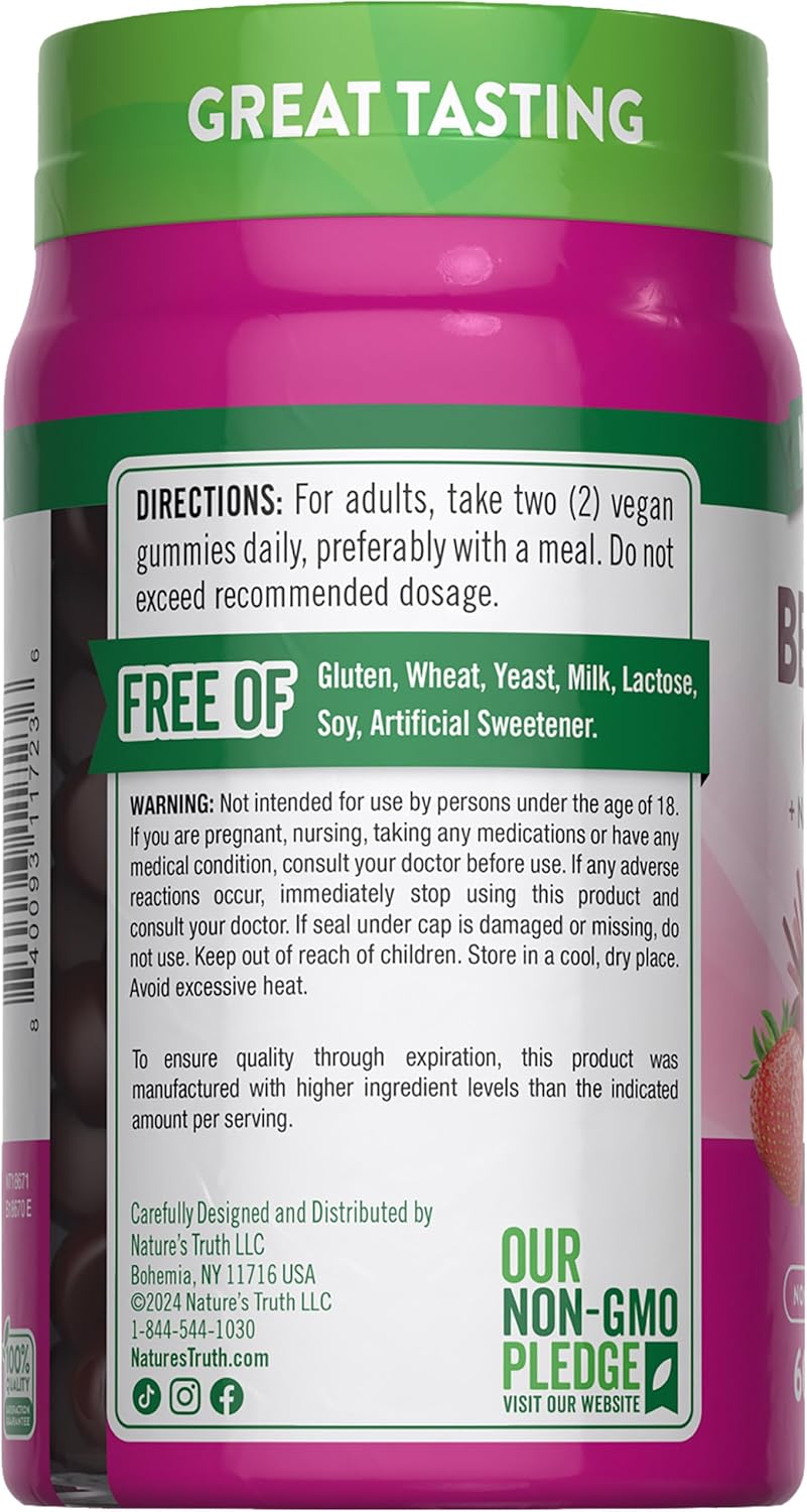Nature's Truth Beet Root Gummies | 60 Count | Super Food | with Black Pepper | Strawberry Flavor | Vegan, Non-GMO & Gluten Free Supplement