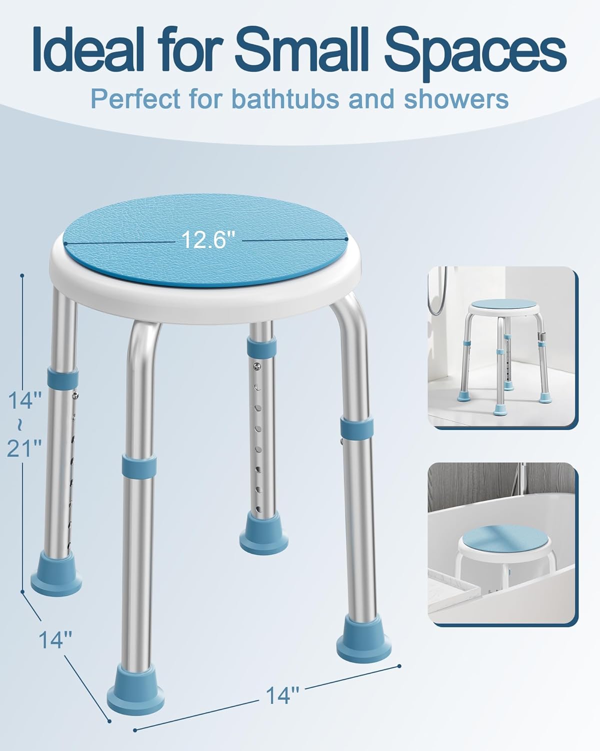 Swivel Shower Chair, FSA/HSA Eligible Adjustable Round Stool With Back Scrubber, Seat for Inside Tub Bathroom Bench Bath Chair for Elderly and Disabled