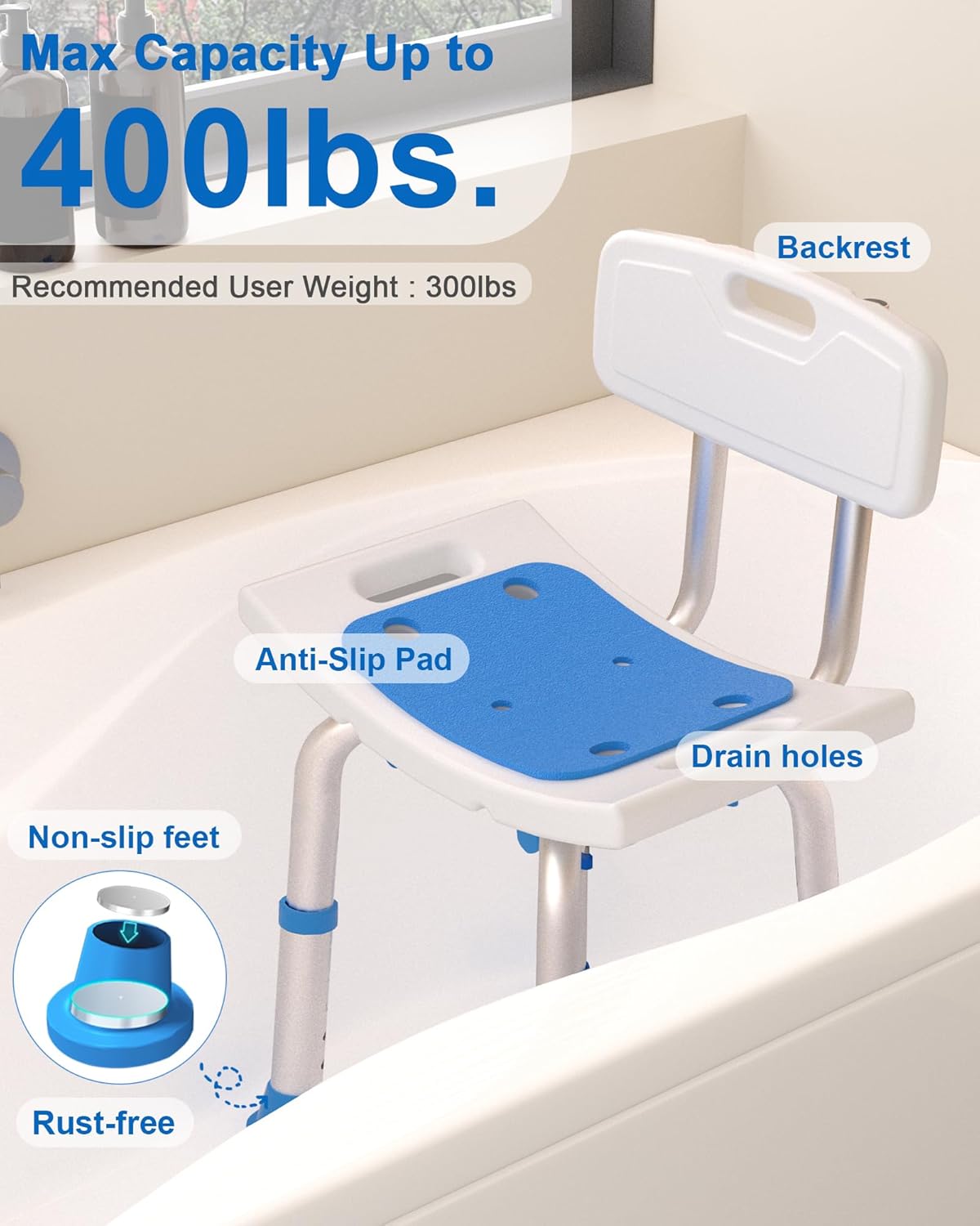 FSA/HSA Eligible Raised Toilet Seat with Handles 400 lbs and Shower Chair for Inside Shower with Removable Back 400 lbs