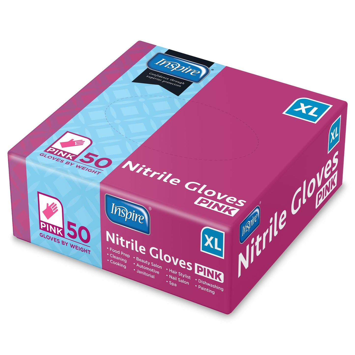 Inspire Pink Disposable Nitrile Gloves - Hair & Nail Salon, Esthetician Use