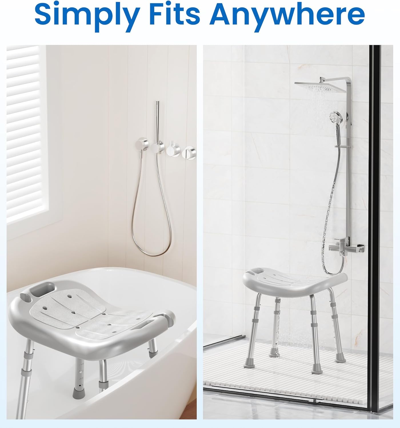 Shower Chair for Inside Shower, FSA/HSA Eligible, Adjustable Shower Stool with Strong Non-Slip Feet, 350 lbs Shower Seat for Inside Tub, Bench Bath Chair for Elderly and Disabled, Grey