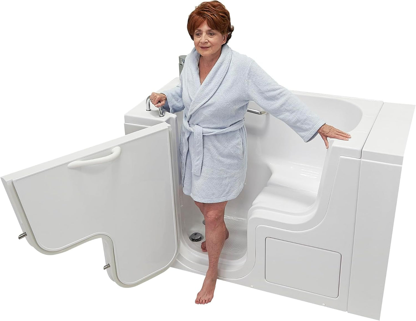 Ella Wheelchair Transfer 26"x52" Acrylic Soaking Walk-In-Bathtub, Left Outward Swing Door, Heated Seat, 2 Piece Fast Fill Faucet, 2" Dual Drain