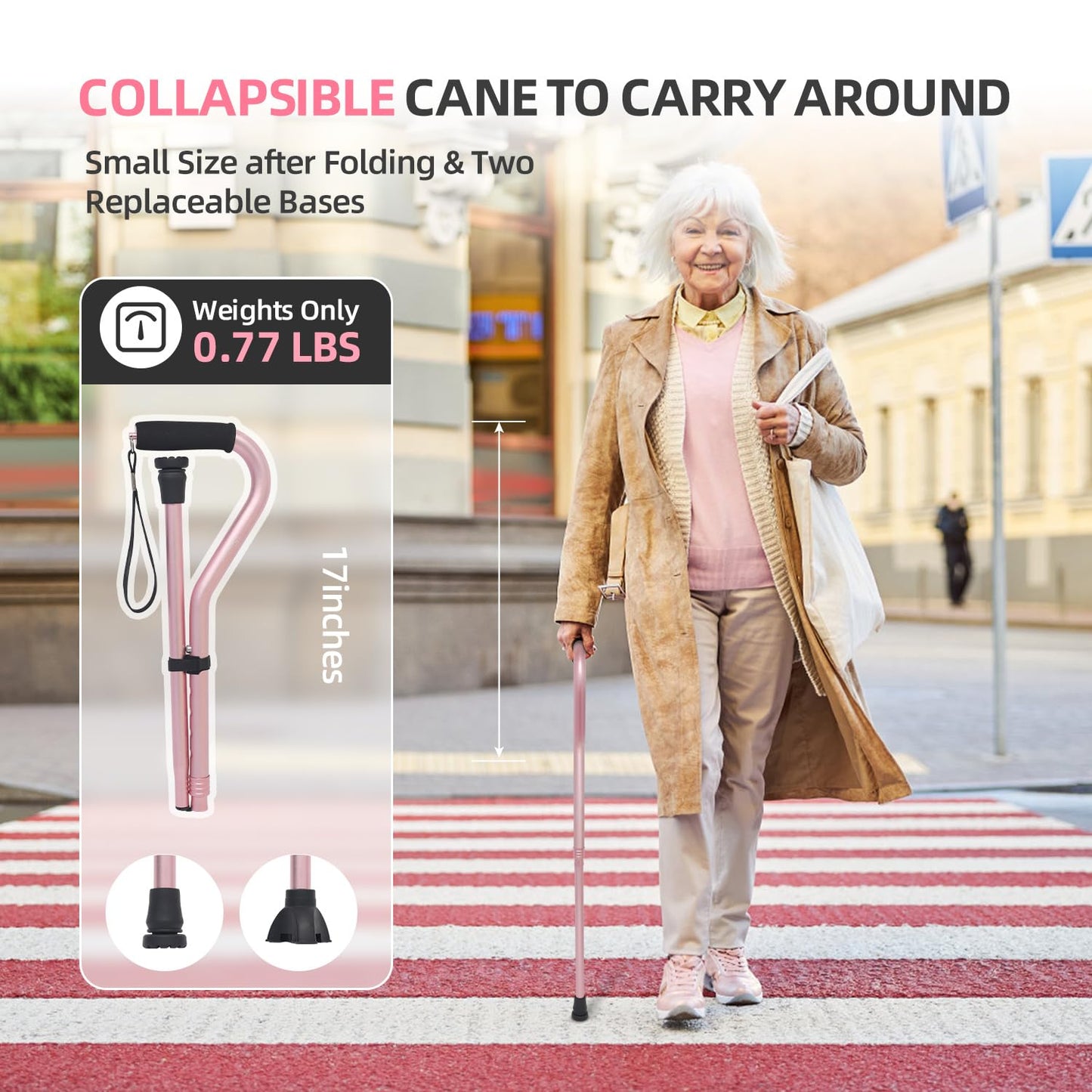 BeneCane Walking Cane for Men & Women Adjustable Cane with Offset Soft Cushioned Handle -Portable Lightweight Sturdy Mobility Walker Aid for Elderly, Seniors Collapsible Cane
