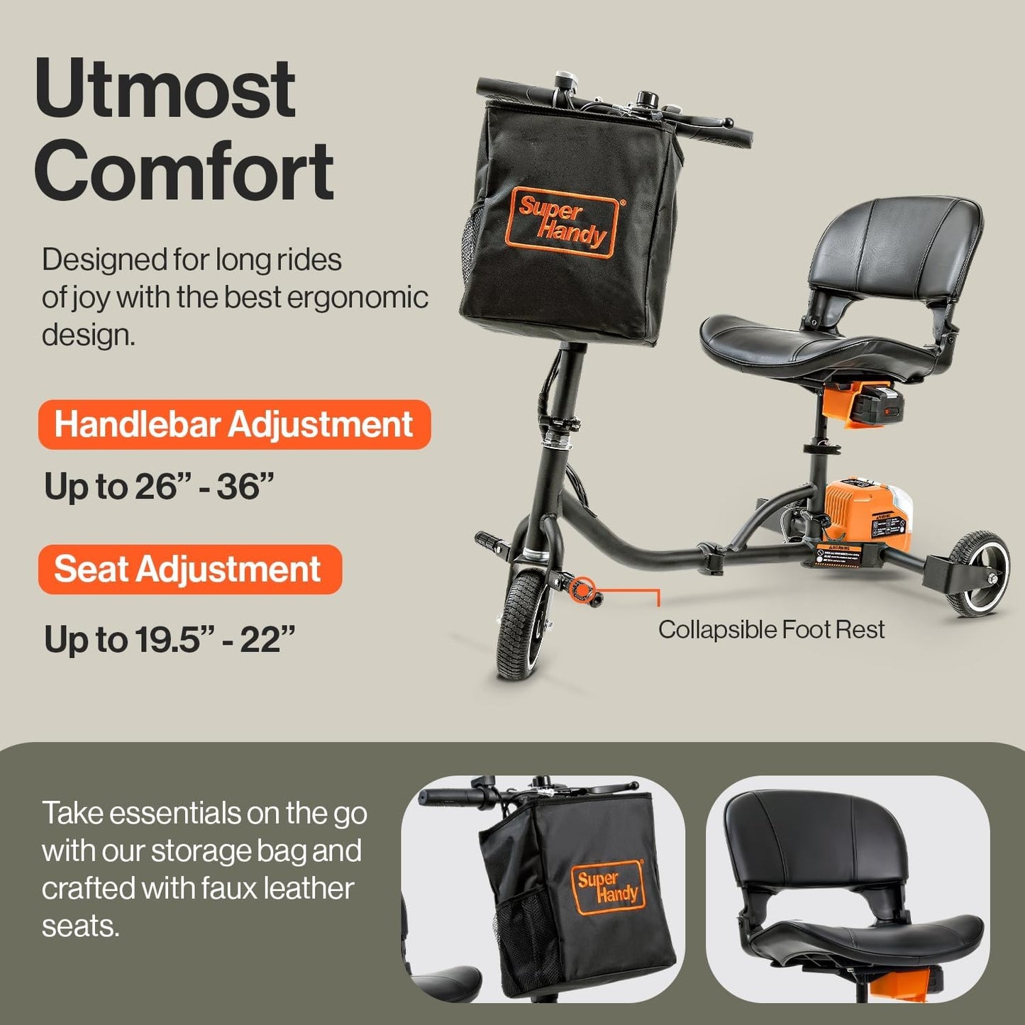 SuperHandy Passport Mobility Scooter for Adults- Foldable, 3 Wheel, Airline Travel Friendly - 13 Mile Range, Includes 2 Removable 44.4V Lithium-ion Batteries & Charger (275 Lbs)