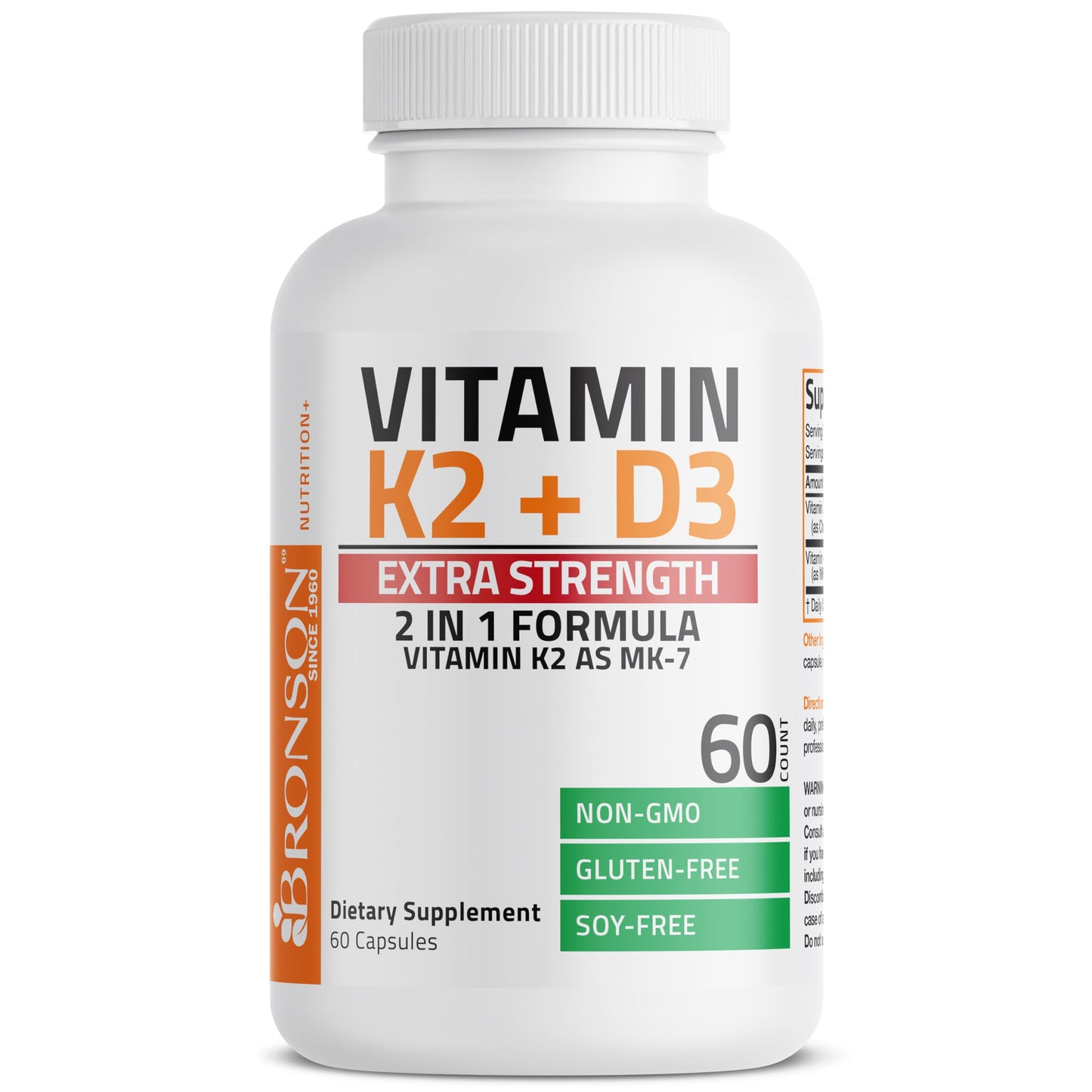 Bronson Vitamin K2 (MK7) with D3 Extra Strength Supplement Bone Health Non-GMO Formula 10,000 IU & 120 mcg MK-7 Easy to Swallow D K, 60 Capsules