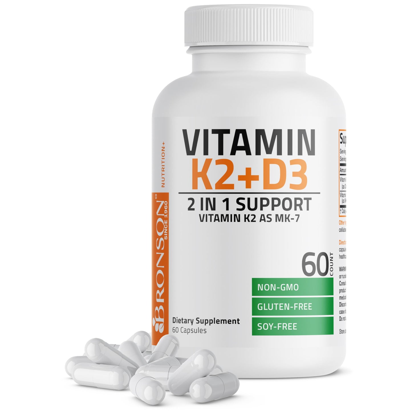 Bronson Vitamin K2 (MK7) with D3 Supplement Non-GMO Formula 5000 IU Vitamin D3 & 90 mcg K2 MK-7 Easy to Swallow D & K Complex, 120 Capsules