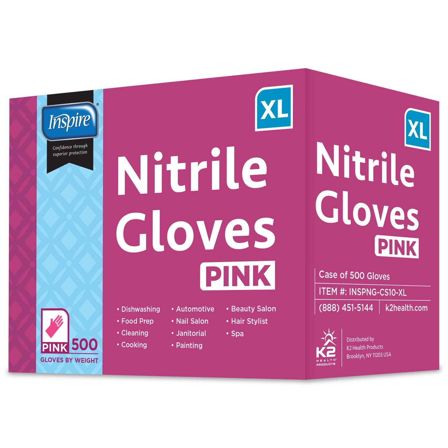 Inspire Pink Disposable Nitrile Gloves - Hair & Nail Salon, Esthetician Use