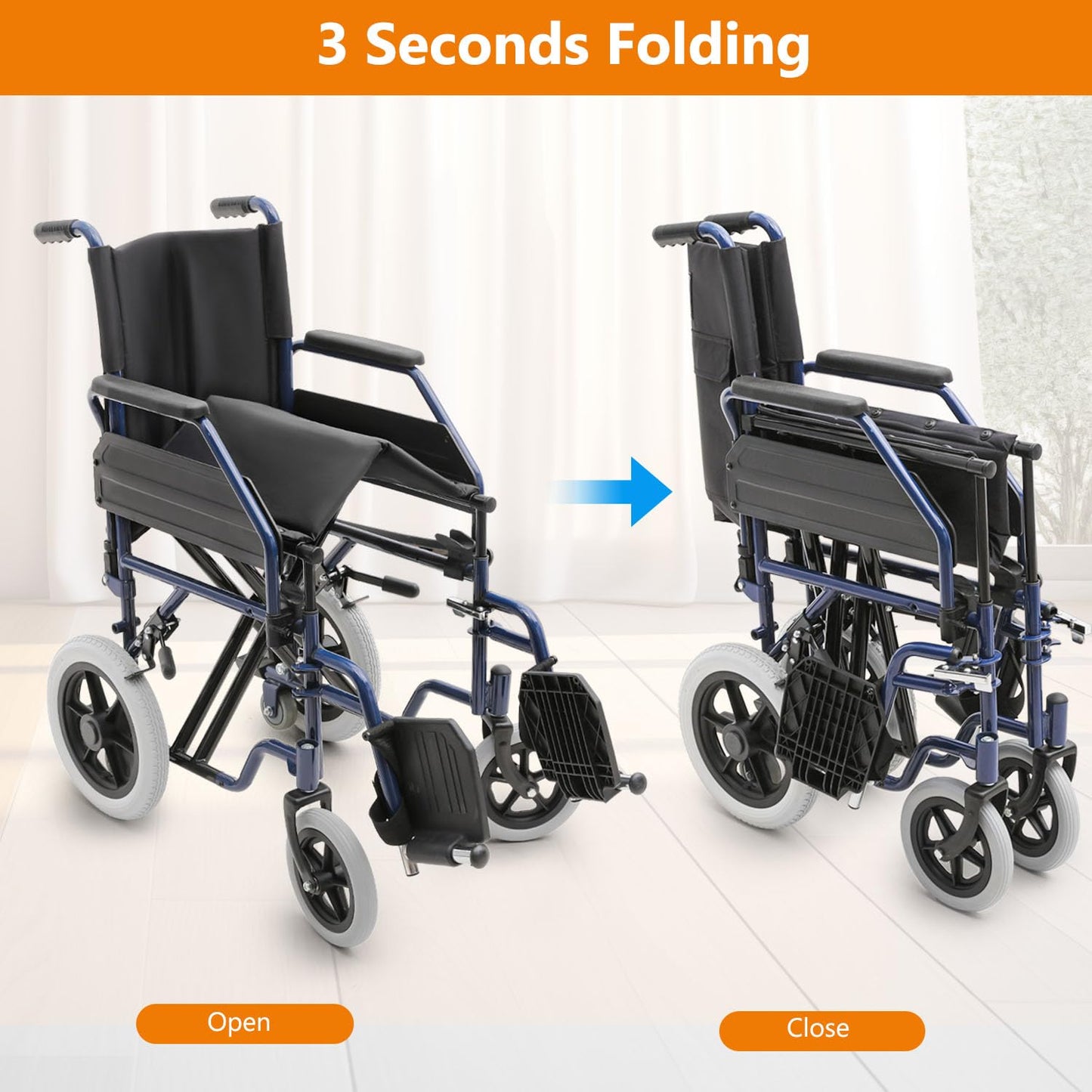 Wheelchair, Heavy Duty Folding Transport Wheelchair with Swing-Away Foot Rest and Removable Flip Back Armrests, 17" Wide Seat for Adults Seniors Easy Transfers, 300lbs, Red