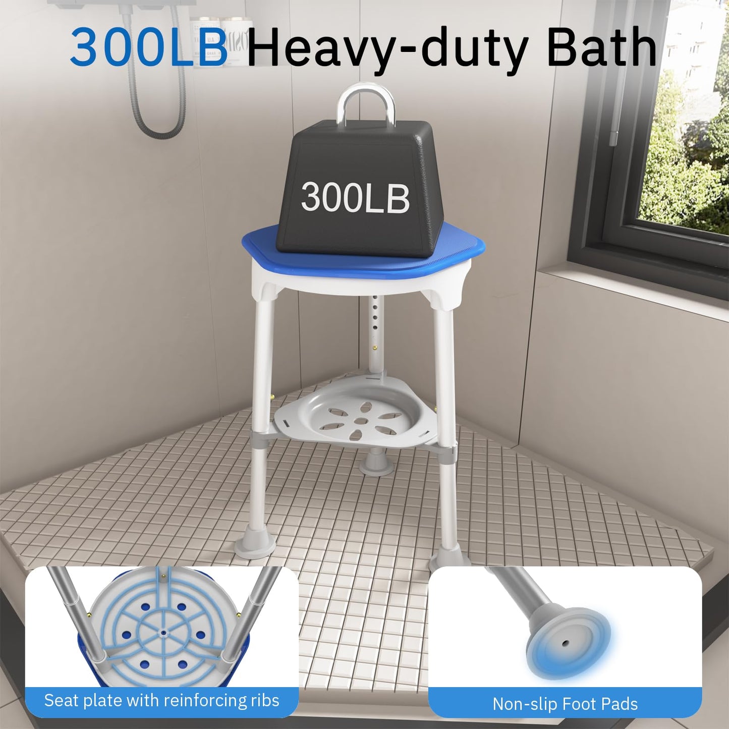 Swivel Shower Chair for Inside Shower, 360 Degree Rotating Seat, Small Shower Stool for Bathtub, Bath Chair for Elderly, Disabled, Adults (300lbs)