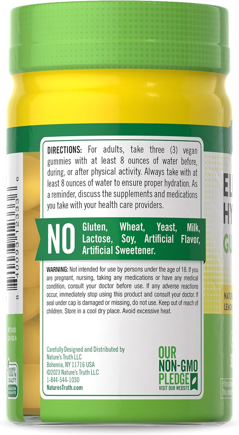 Nature's Truth Electrolyte Gummies for Hydration | 30 Count | Vegan, Non-GMO & Gluten Free Supplement | Lemon Flavor