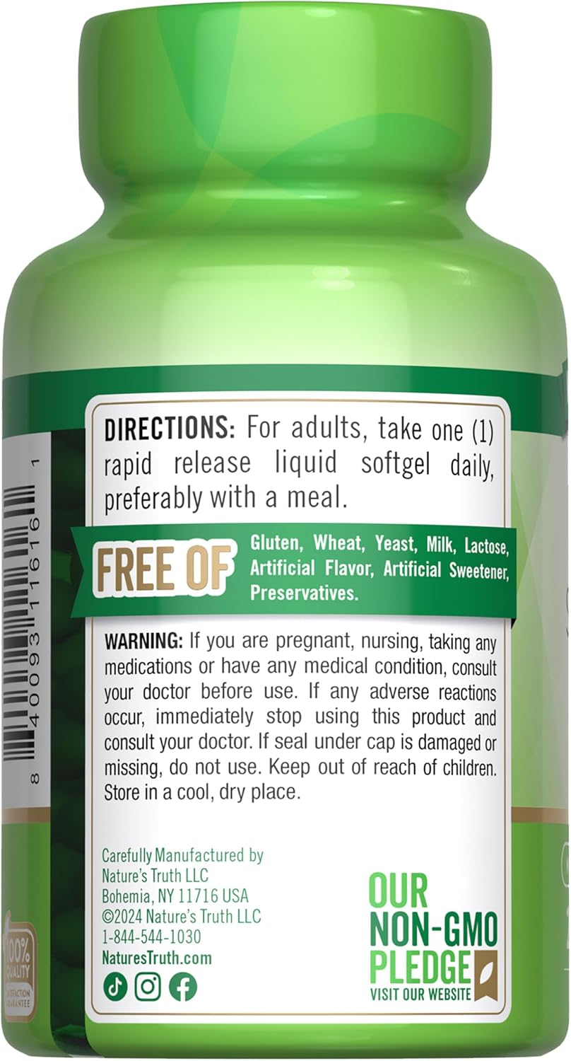 Nature's Truth Zinc 50mg Supplement | with Vitamin C | 200 Liquid Softgels | Non-GMO & Gluten Free