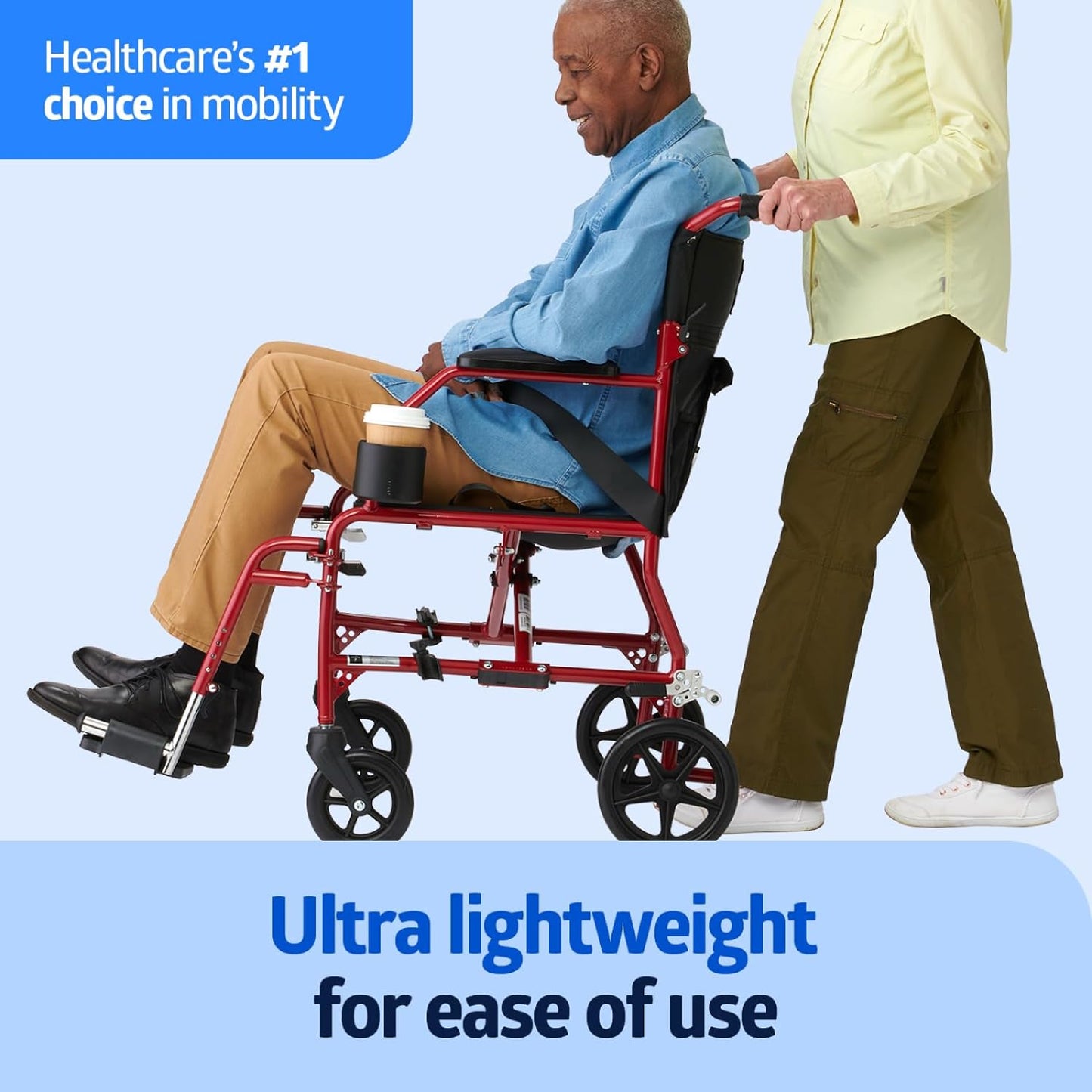 Medline Ultra Lightweight Transport Wheelchair for Adults – Foldable, Compact & Comfortable Mobility Solution