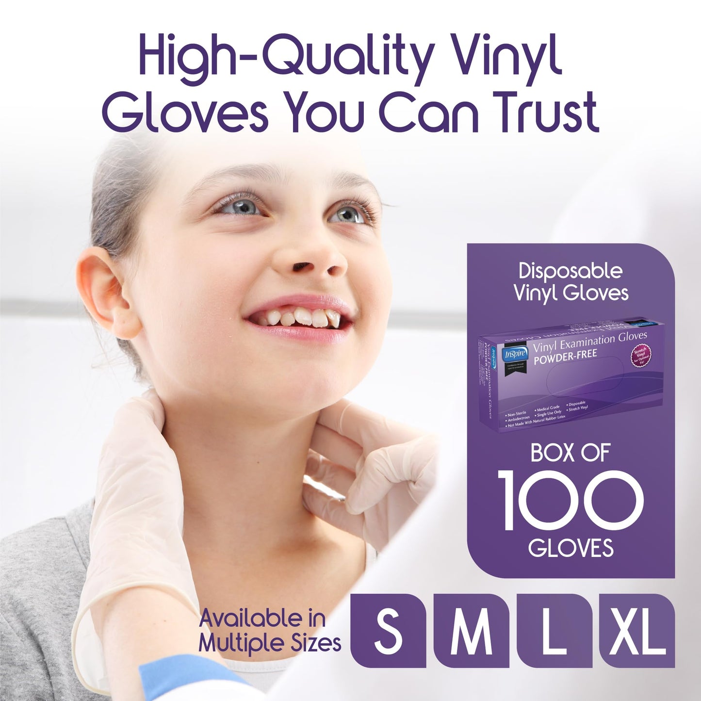 Inspire Stretch Vinyl Exam Gloves | THE ORIGINAL Quality Disposable Latex Free Medical Glove Cleaning Cooking Food Service Labs Healthcare and Household, Large 1000 Count