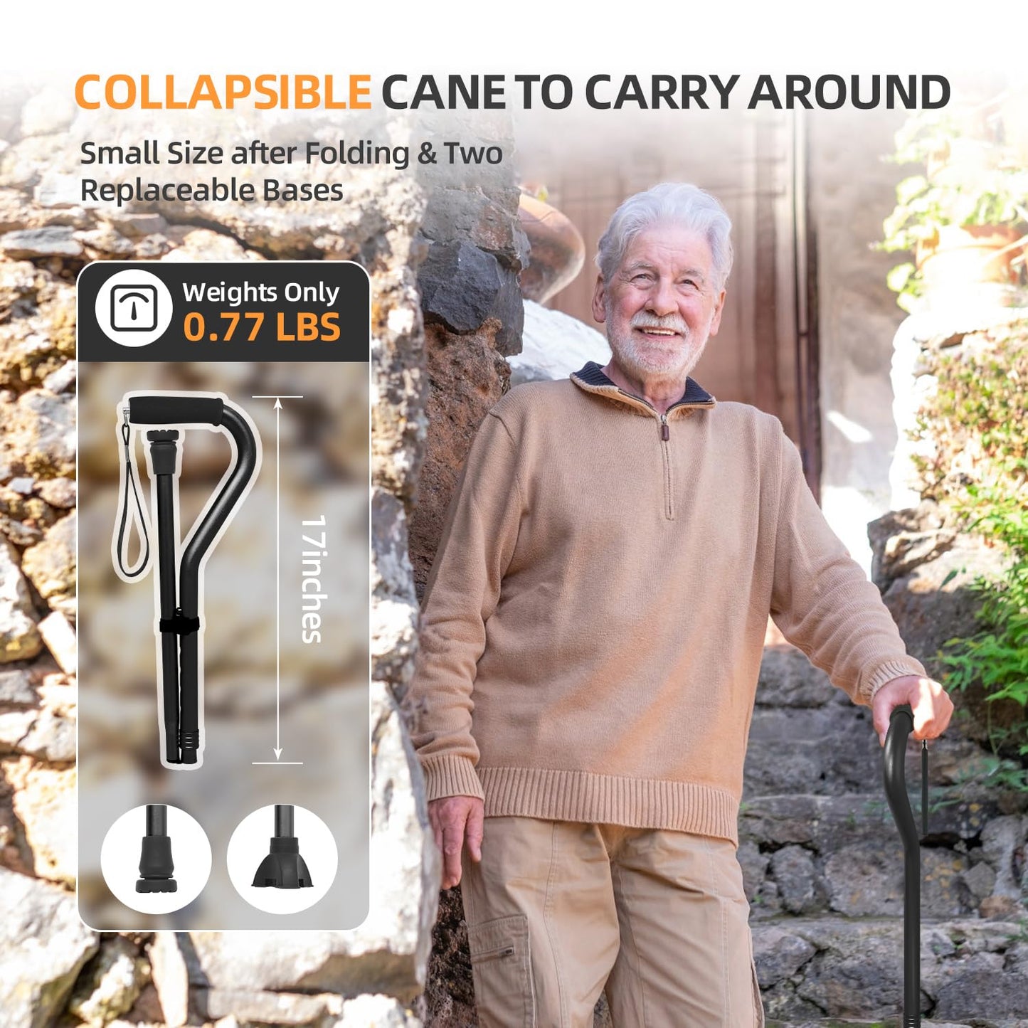 BeneCane Walking Cane for Men & Women Adjustable Cane with Offset Soft Cushioned Handle -Portable Lightweight Sturdy Mobility Walker Aid for Elderly, Seniors Collapsible Cane