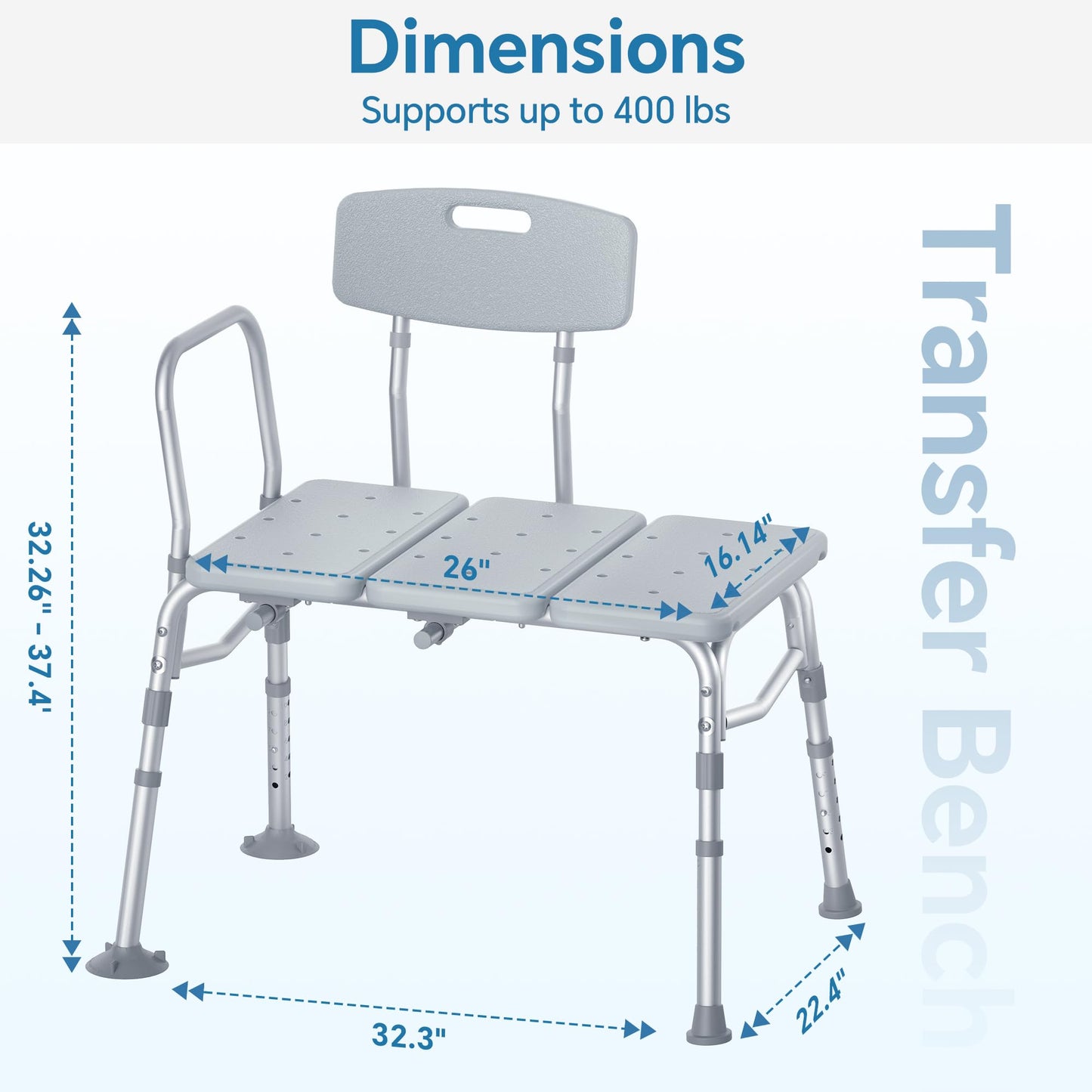 Tub Transfer Bench for Bathtub, FSA/HSA Eligible 400 lbs Heavy Duty Shower Chair with Backrest, Slip-Resistant Feet, Height Adjustable Shower Bench Shower Seat for Elderly and Disabled