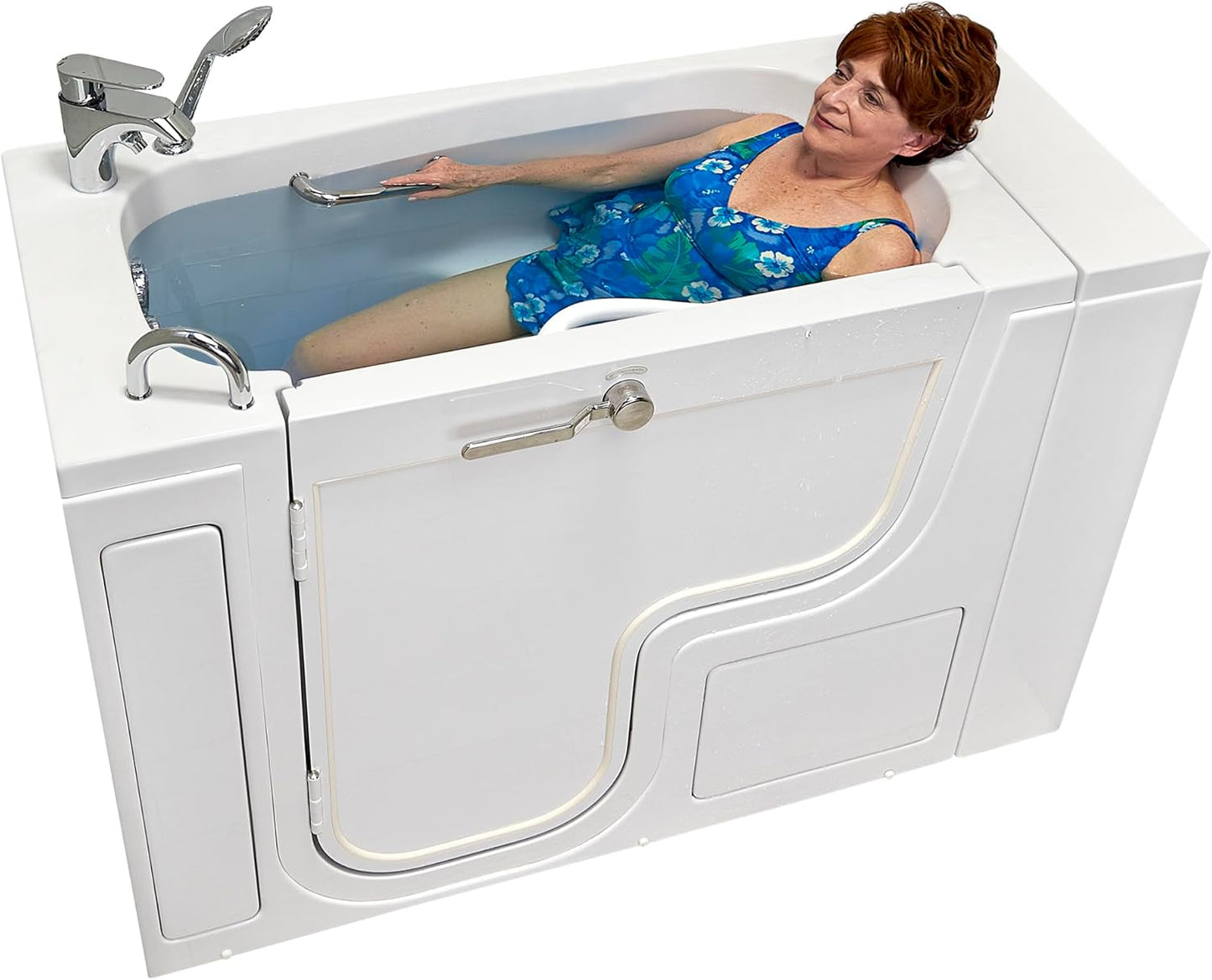 Ella Wheelchair Transfer 26"x52" Acrylic Soaking Walk-In-Bathtub, Left Outward Swing Door, Heated Seat, 2 Piece Fast Fill Faucet, 2" Dual Drain