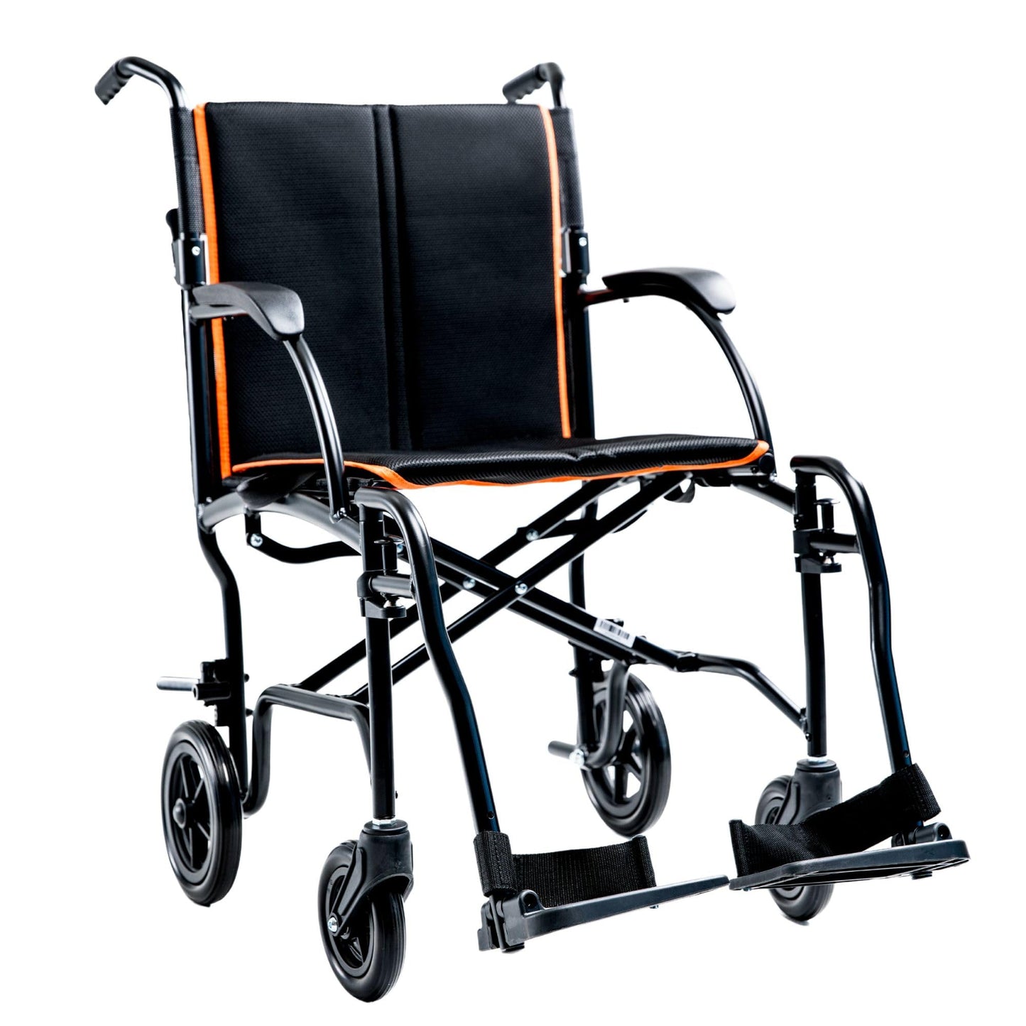 Feather Mobility - 13lb Frame - Black Lightweight Folding Transport Chair - Without Handbrakes - 300 lb Capacity