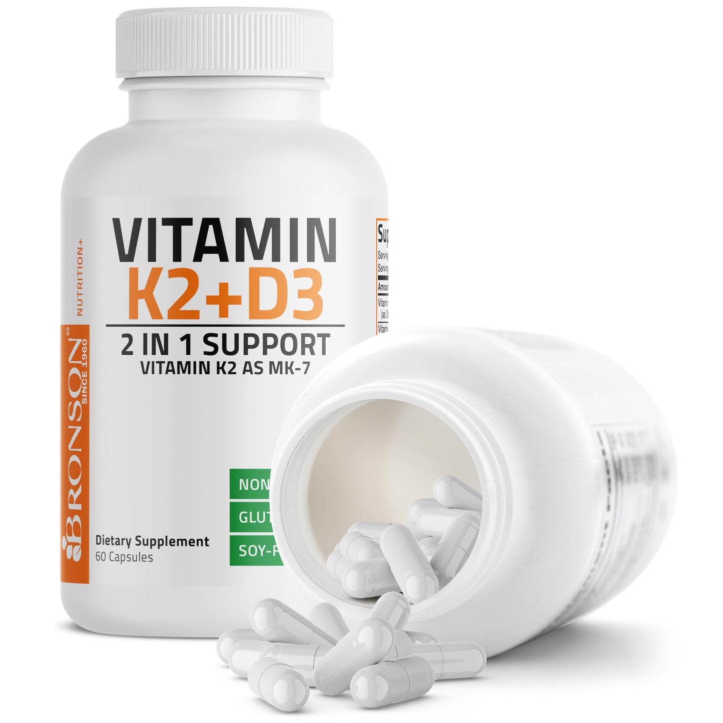 Bronson Vitamin K2 (MK7) with D3 Supplement Non-GMO Formula 5000 IU Vitamin D3 & 90 mcg K2 MK-7 Easy to Swallow D & K Complex, 120 Capsules