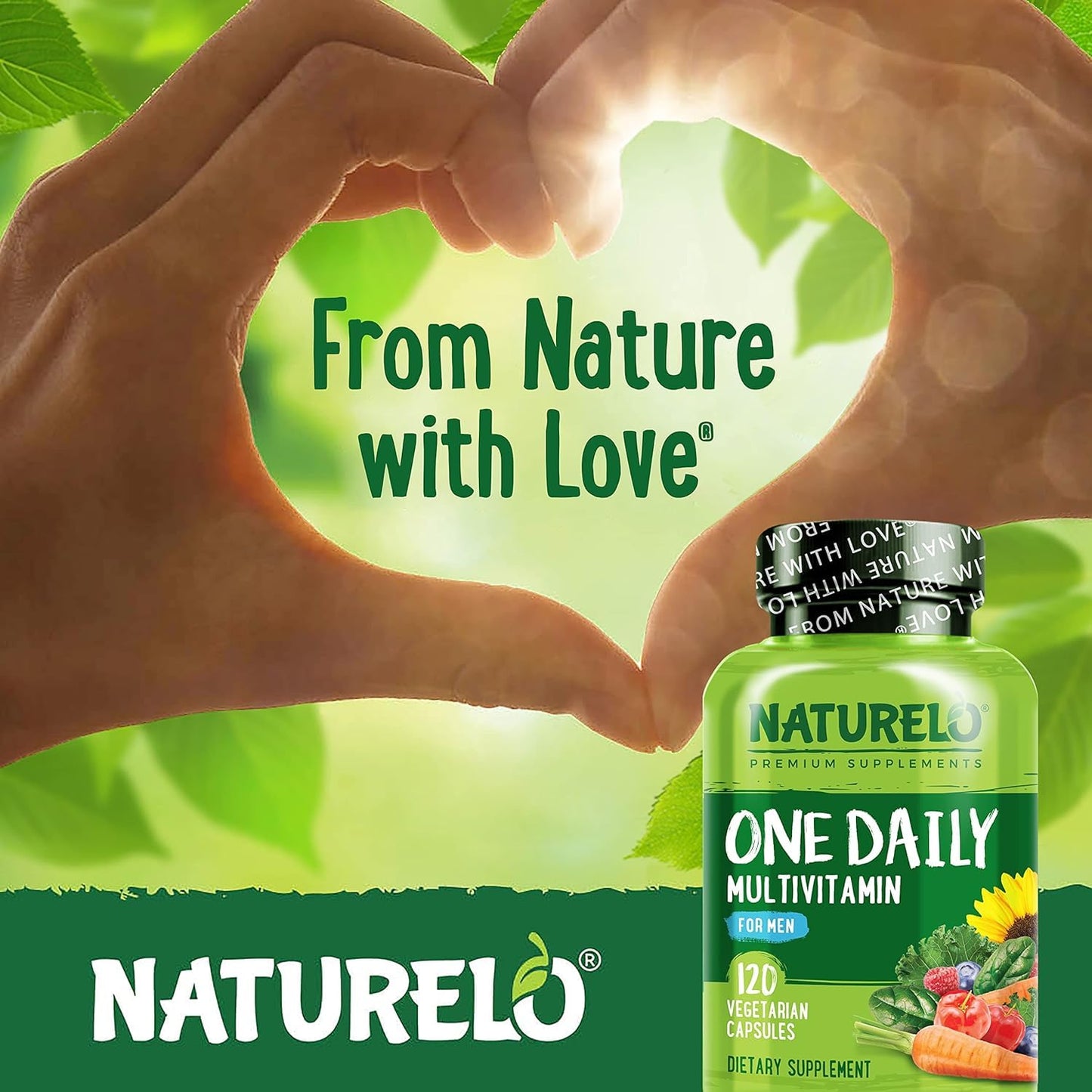 NATURELO Mens Multivitamins - One Daily Multivitamin for Men with Vitamins, Minerals & Organic Whole Foods, Boost Energy & Health, Non-GMO, 120 Vegetarian Capsules