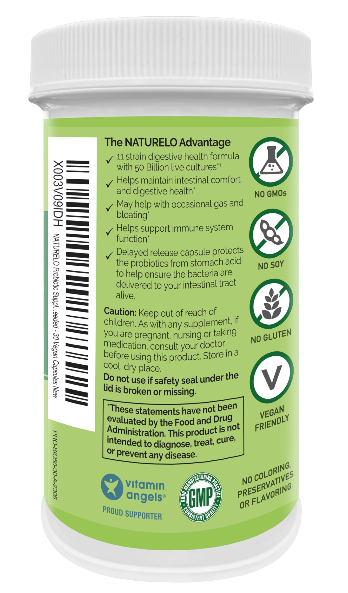 NATURELO Probiotics for Digestive Health - 50 Billion CFU, 11 Strains Daily Supplement - Boosts Immune System, Delayed Release, 60 Vegetarian Capsules
