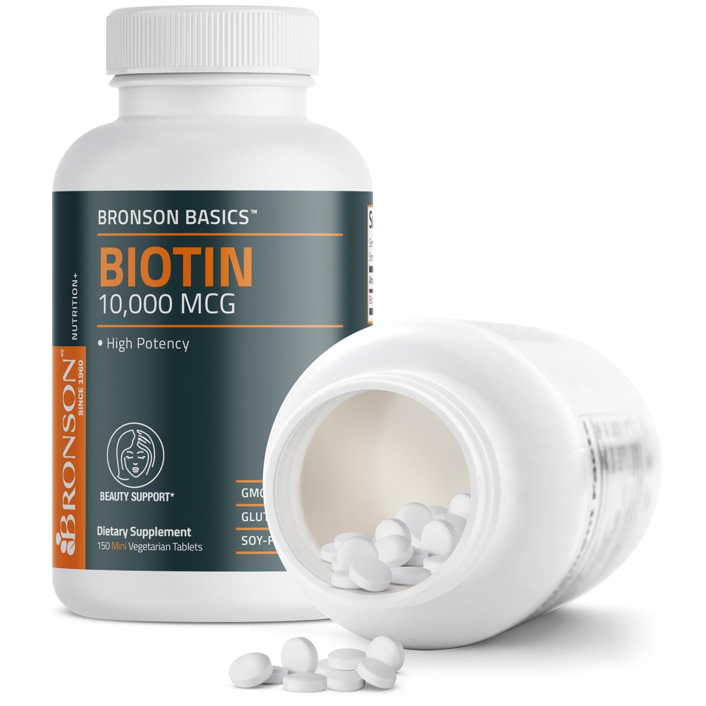 Bronson Biotin 10,000mcg, Supports Healthy Hair, Skin and Nails, Vegetarian, Non-GMO, 150 Tablets