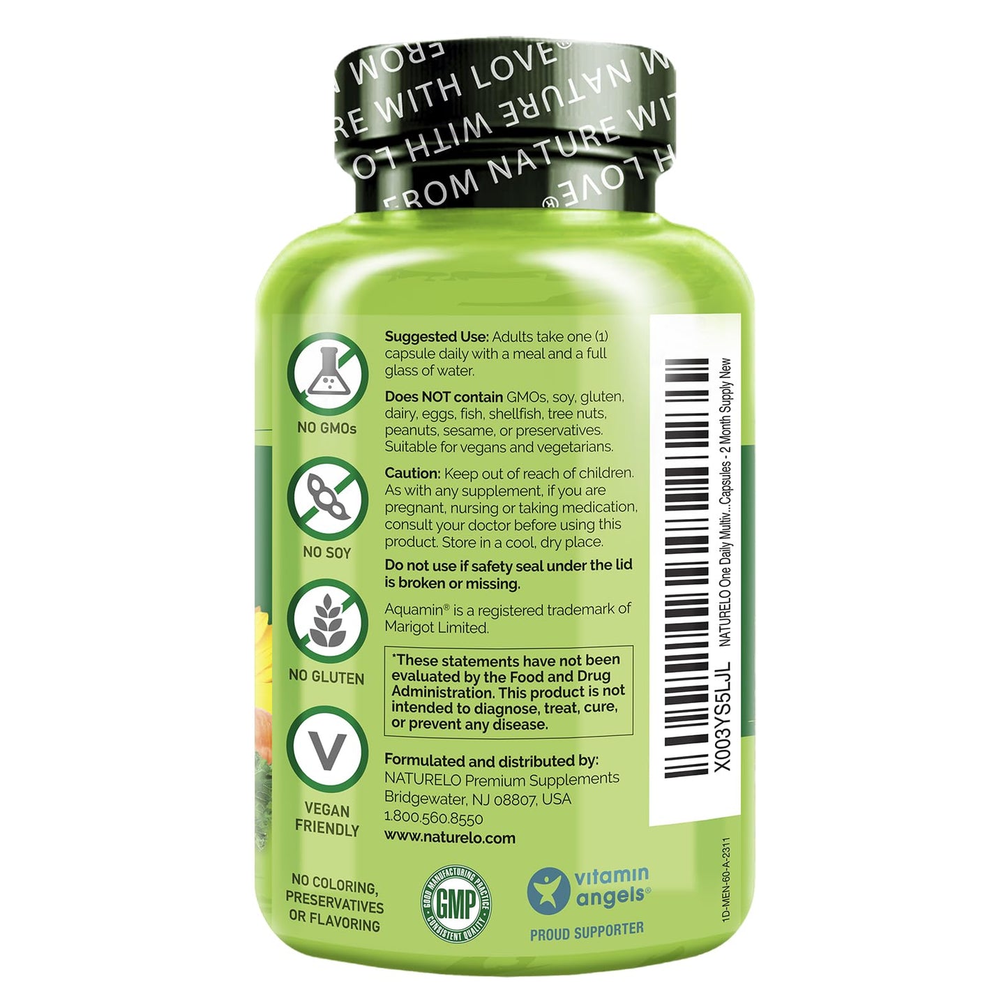NATURELO Mens Multivitamins - One Daily Multivitamin for Men with Vitamins, Minerals & Organic Whole Foods, Boost Energy & Health, Non-GMO, 120 Vegetarian Capsules