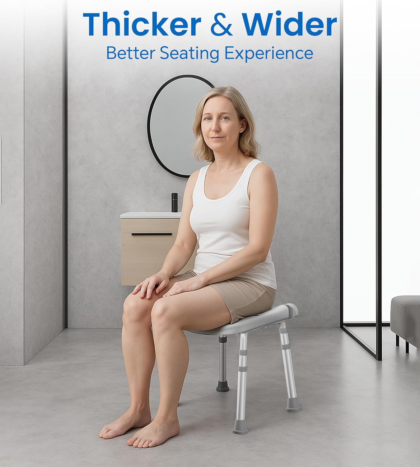 Shower Chair for Inside Shower, FSA/HSA Eligible, Adjustable Shower Stool with Strong Non-Slip Feet, 350 lbs Shower Seat for Inside Tub, Bench Bath Chair for Elderly and Disabled, Grey