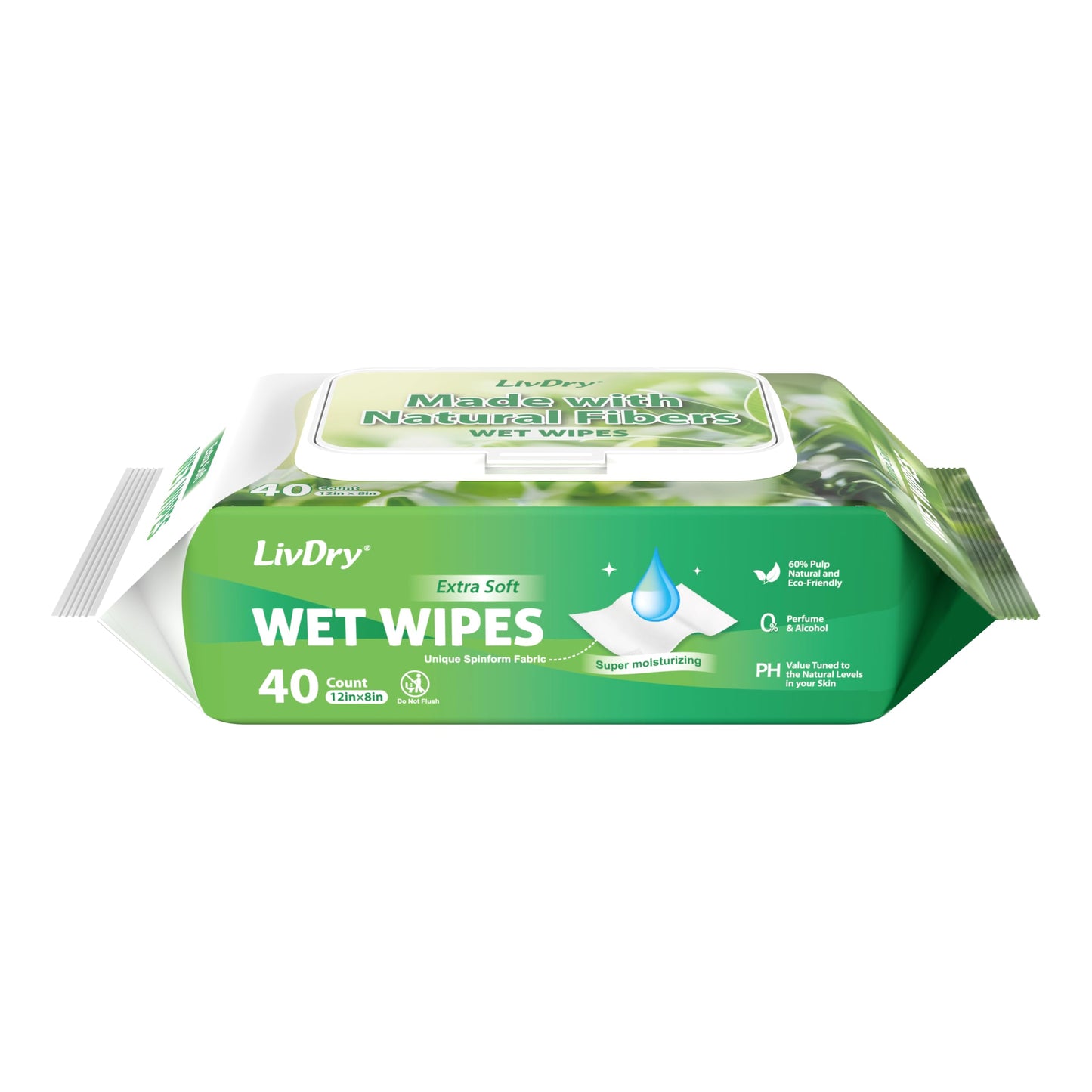 LivDry Adult Wet Wipes, Large Disposable Washcloths 12x8 Inches, Wipes for Elderly, Body Wash Wipes for Cleaning, 40 Count (6 Pack)