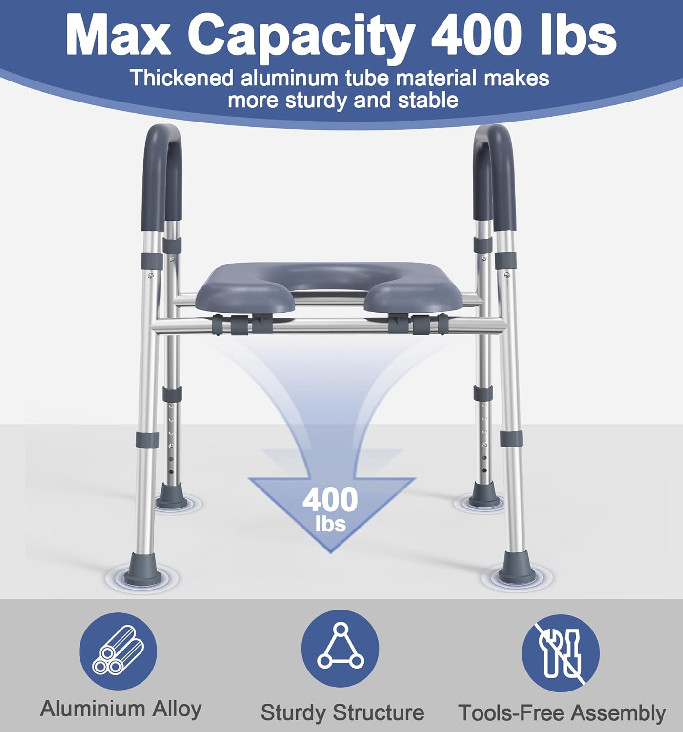 FSA/HSA Eligible Raised Toilet Seat with Handles 400 lbs and Shower Chair with Arms and Back 500 lbs