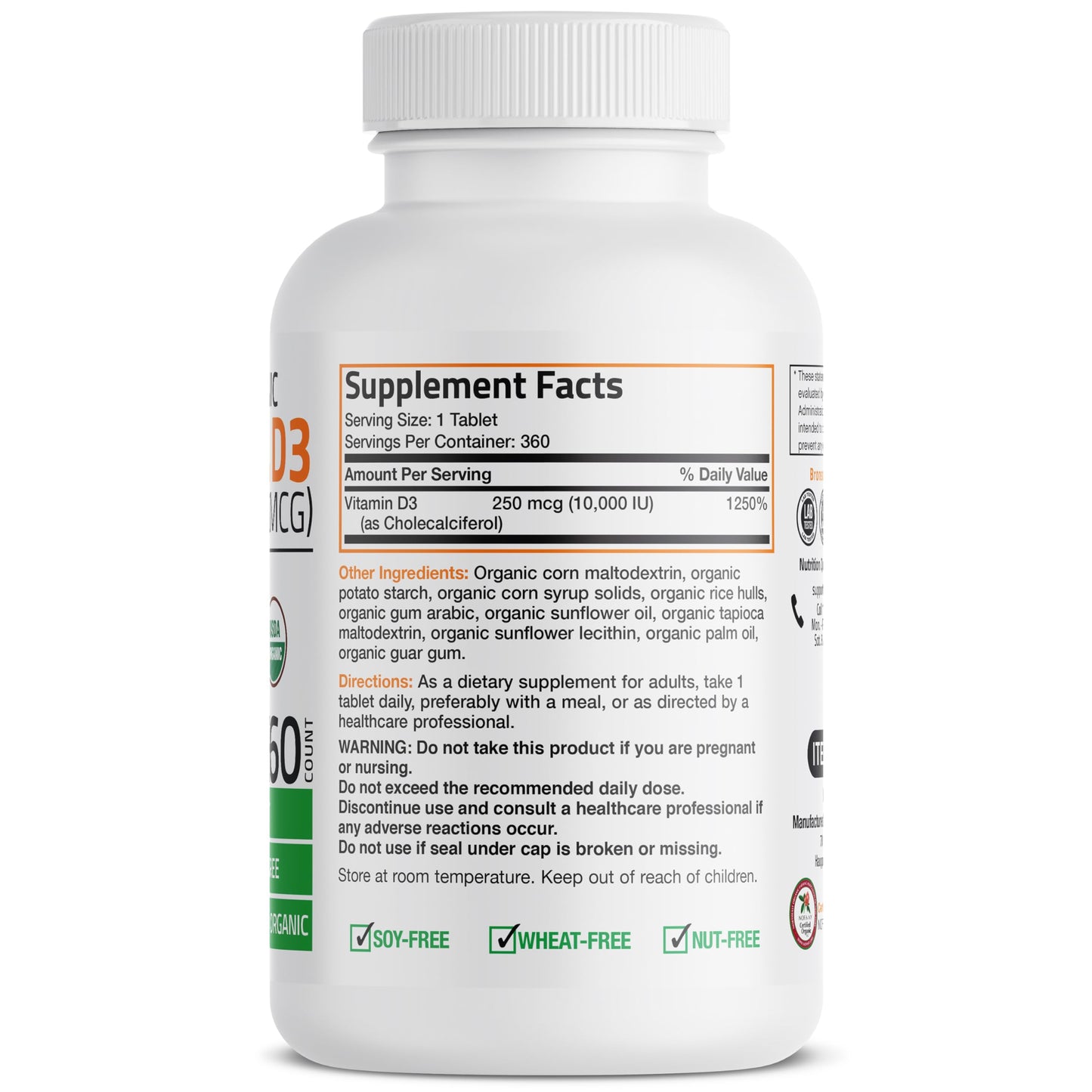 Bronson Vitamin D3 10,000 IU (250 mcg) Immune Support, Healthy Muscle Function & Bone Health, High Potency Organic Non-GMO Vitamin D Supplement, 360 Tablets