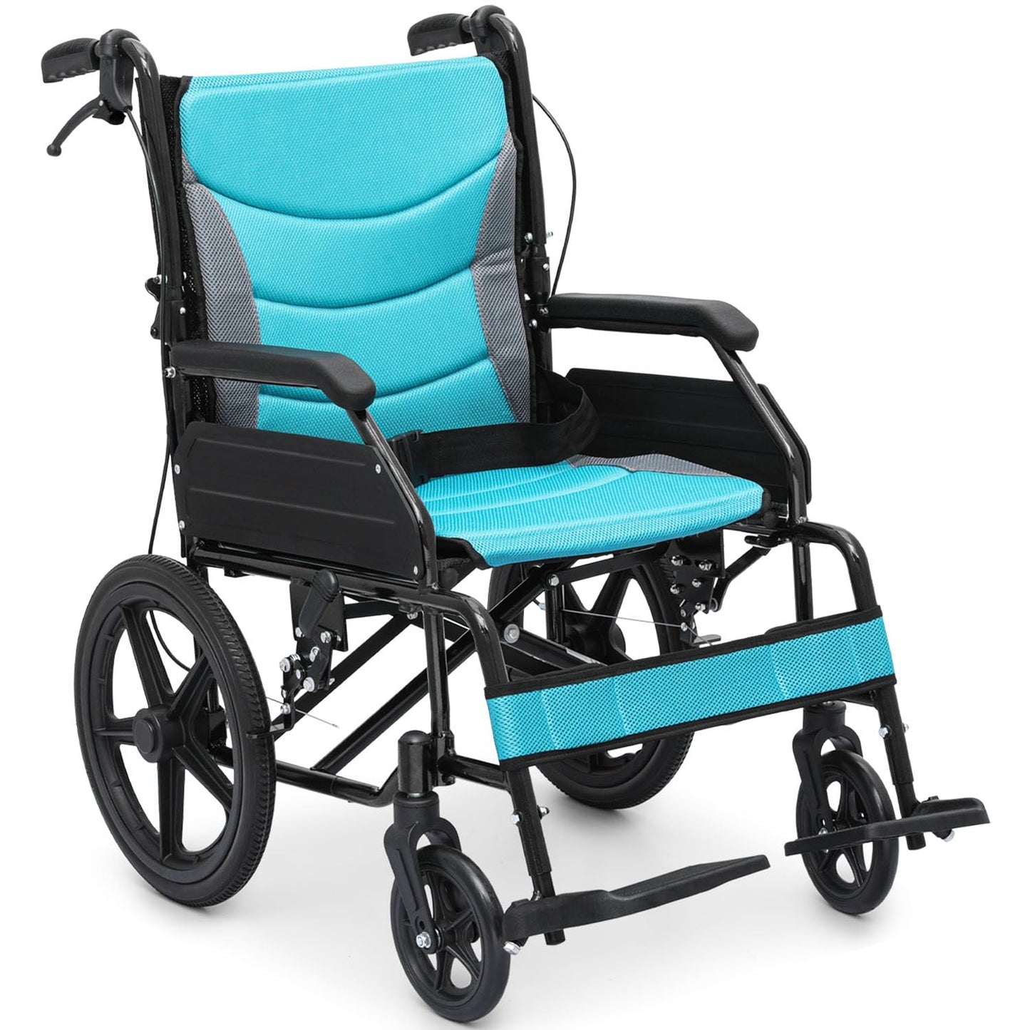Wheelchair with Handbrakes, Swing-Away Footrests, 17.5" Wide Seat, 15" Rear Wheels, Lightweight Transport Chair for Easy Transfer, Travel, Compact Storage, 250lbs Capacity, Black Frame