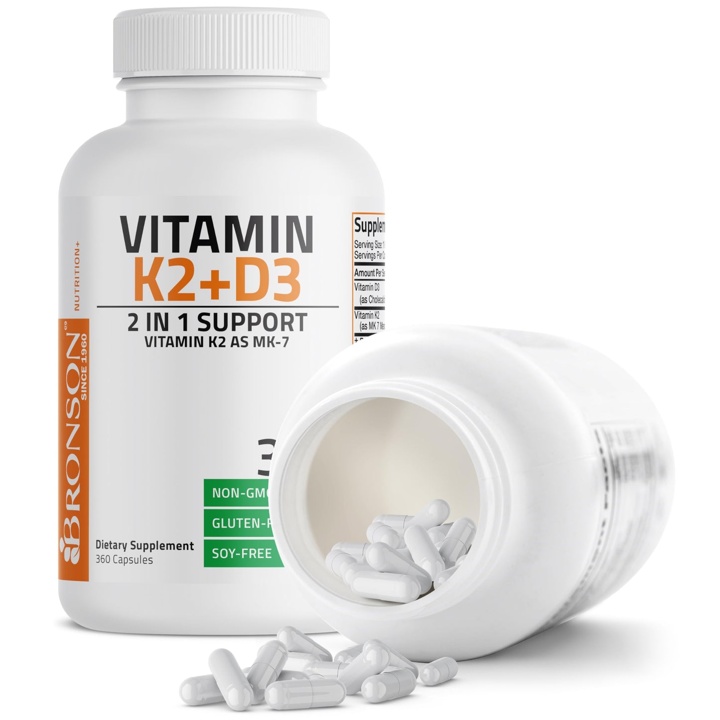 Bronson Vitamin K2 (MK7) with D3 Supplement Non-GMO Formula 5000 IU Vitamin D3 & 90 mcg K2 MK-7 Easy to Swallow D & K Complex, 120 Capsules