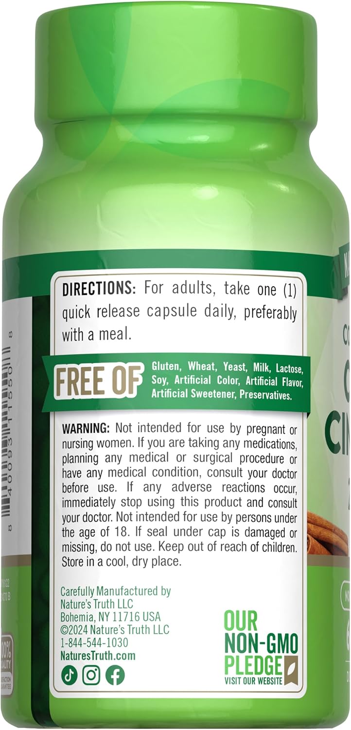 Nature's Truth Ceylon Cinnamon Pill Capsules | 2000mg | Non-GMO & Gluten Free Supplement
