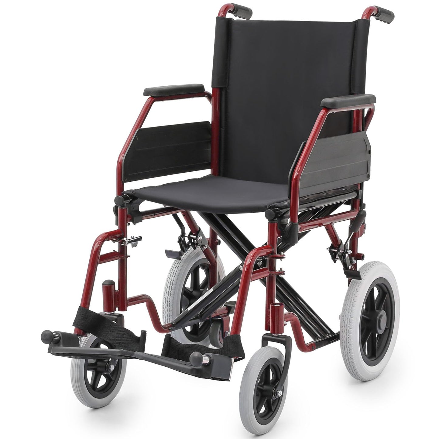 Wheelchair, Heavy Duty Folding Transport Wheelchair with Swing-Away Foot Rest and Removable Flip Back Armrests, 17" Wide Seat for Adults Seniors Easy Transfers, 300lbs, Red