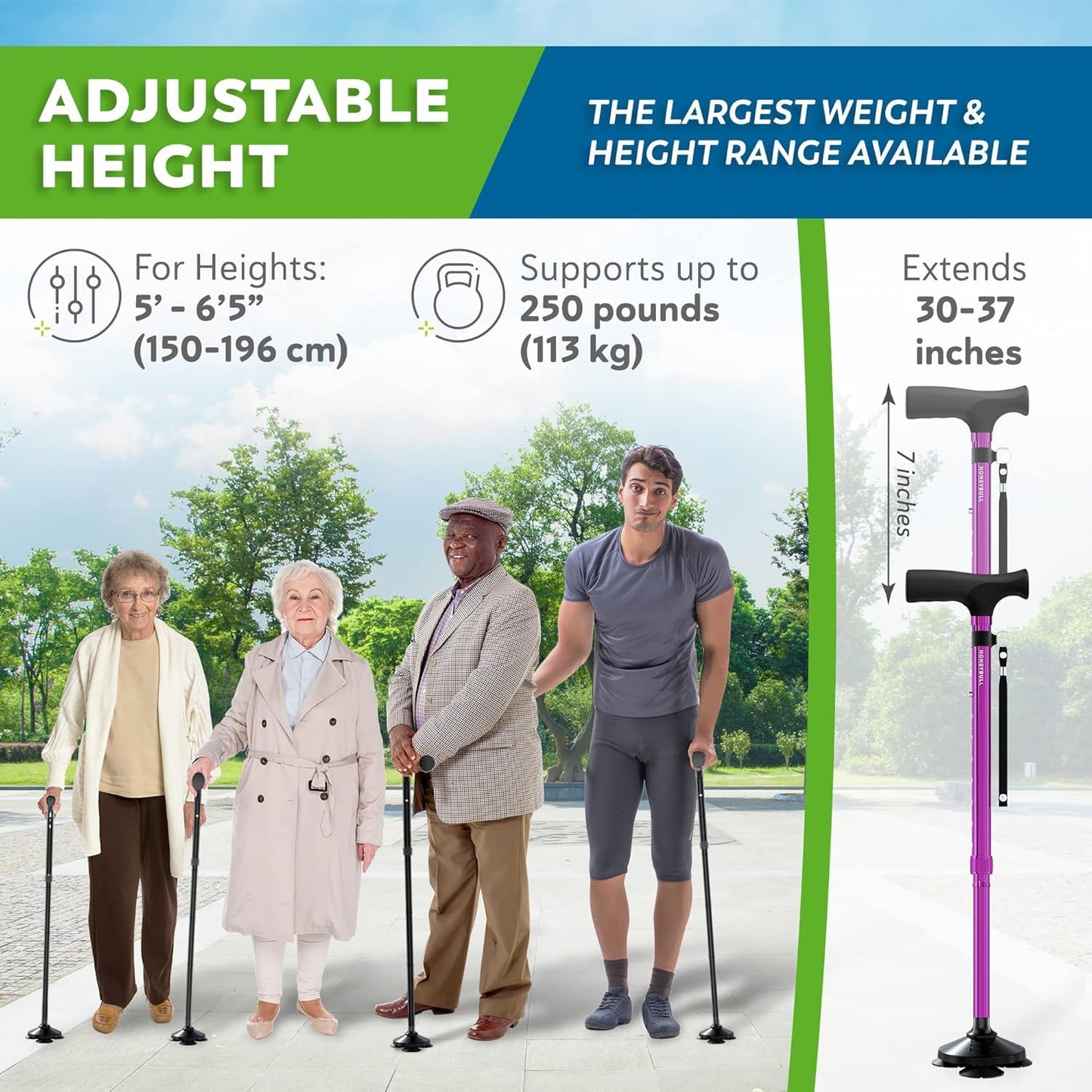 HONEYBULL Walking Cane for Men & Women – Foldable, Adjustable & Heavy-Duty Mobility Aid