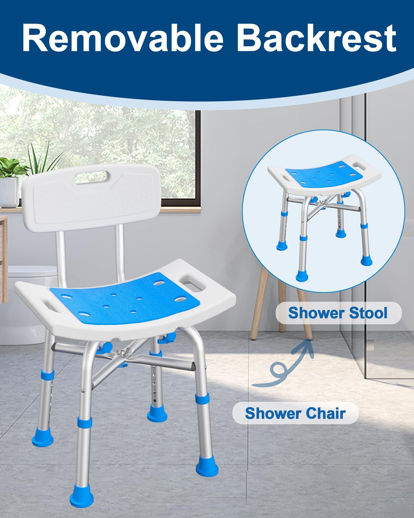 Shower Chair for Inside Shower with Removable Back, FSA/HSA Eligible 500 lbs Heavy Duty Bath Chair for Bathtub, Safety Bath Seat Bath Stool for Seniors and Disabled