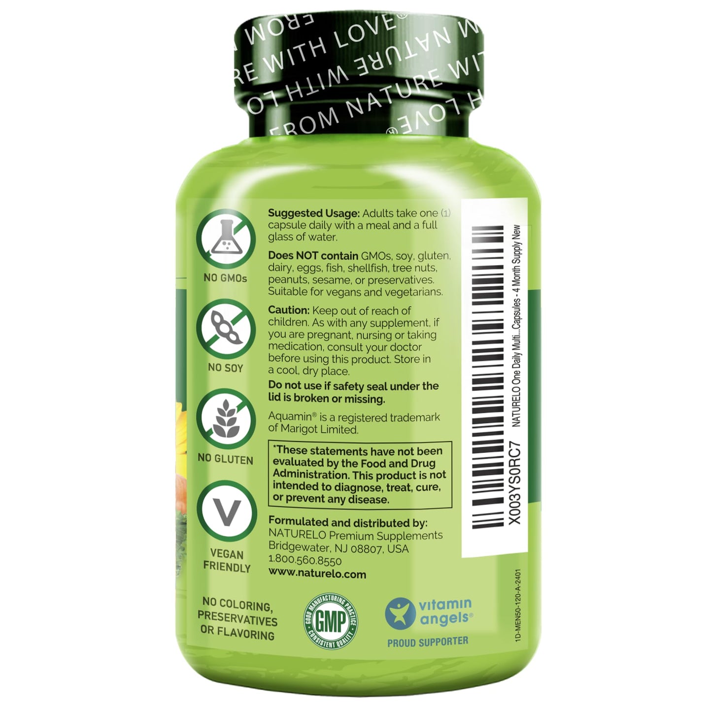 NATURELO Mens Multivitamins for Men 50+ - One Daily Multivitamin for Men with Vitamins, Minerals & Organic Whole Foods, Boost Energy & Health, Non-GMO, 60 Vegetarian Capsules