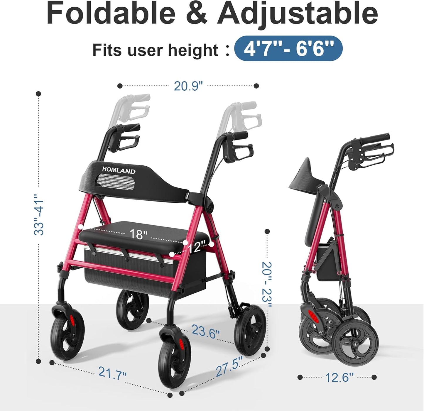 Rollator Walker with Seat and Raised Toilet Seat with Handles