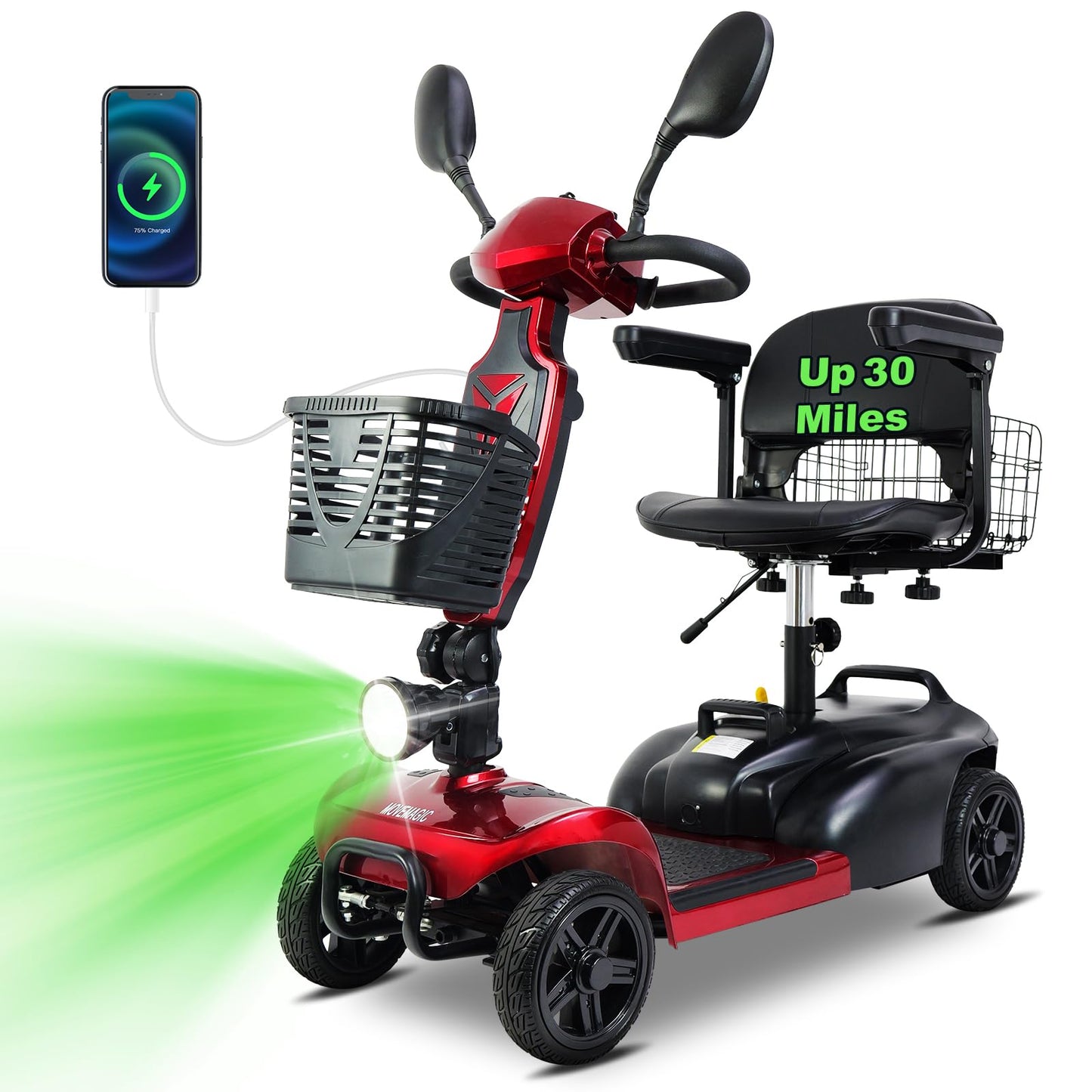 30 Miles Long Range 4-Wheel Electric Mobility Scooter – Powerful, Foldable & Reliable Travel Solution