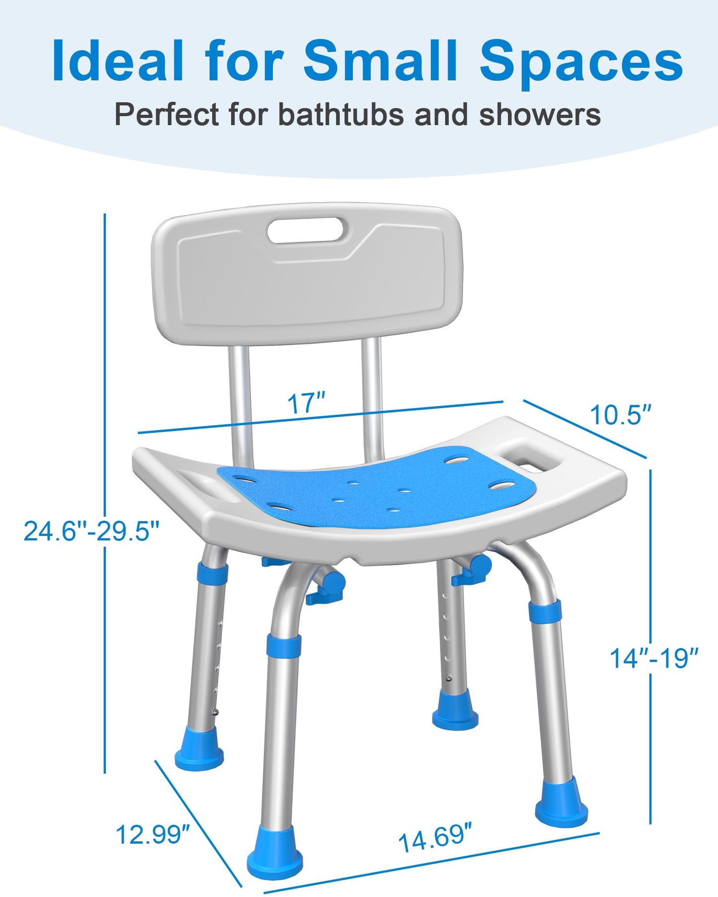 Shower Chair for Inside Shower with Removable Back, FSA/HSA Eligible 400 lbs Heavy Duty Bath Seat for Bathtub, Safety Bath Stool for Seniors and Disabled