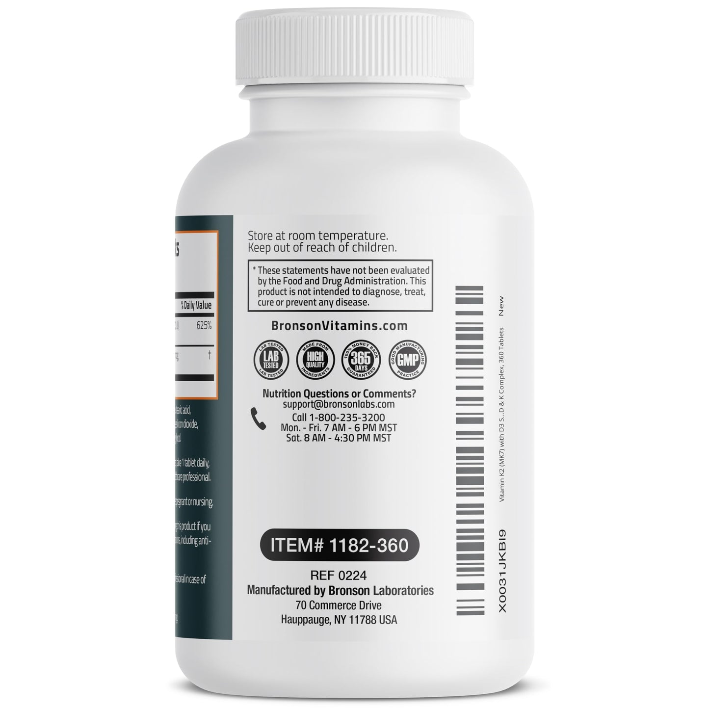 Bronson Vitamin K2 D3 (MK7) Supplement Non-GMO Formula Vitamin D3 5000IU (125 mcg) & 90 mcg K2 MK-7, Easy to Swallow D & K Complex, 120 Tablets