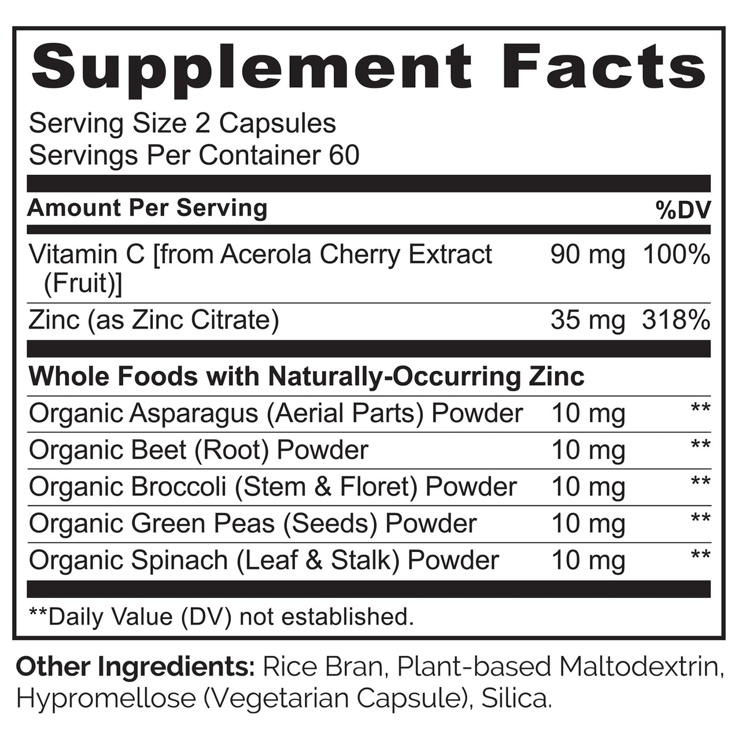 NATURELO Vegan Zinc Immune Support Capsules - Whole Food Complex with Vitamin C for Healthy Skin, Hair, and Nails - 120 Capsules