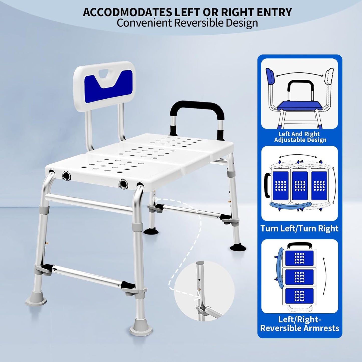Extended Bath Tub Transfer Shower Bench for Inside Shower Bathtub to Sit On Chair Bathtubs Safety Seating Stool for Adults Handicap Seniors Elderly Disabled with Back Arms Bathroom Shower Stall